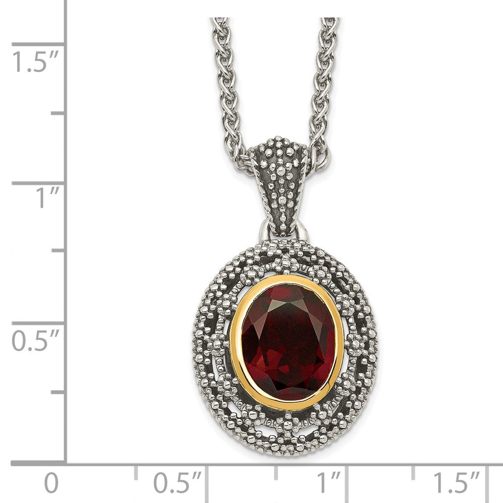 14K/Silver Two Tone Shey Couture Sterling Silver With 14K Accent 18 Inch Antiqued Oval Garnet Necklace