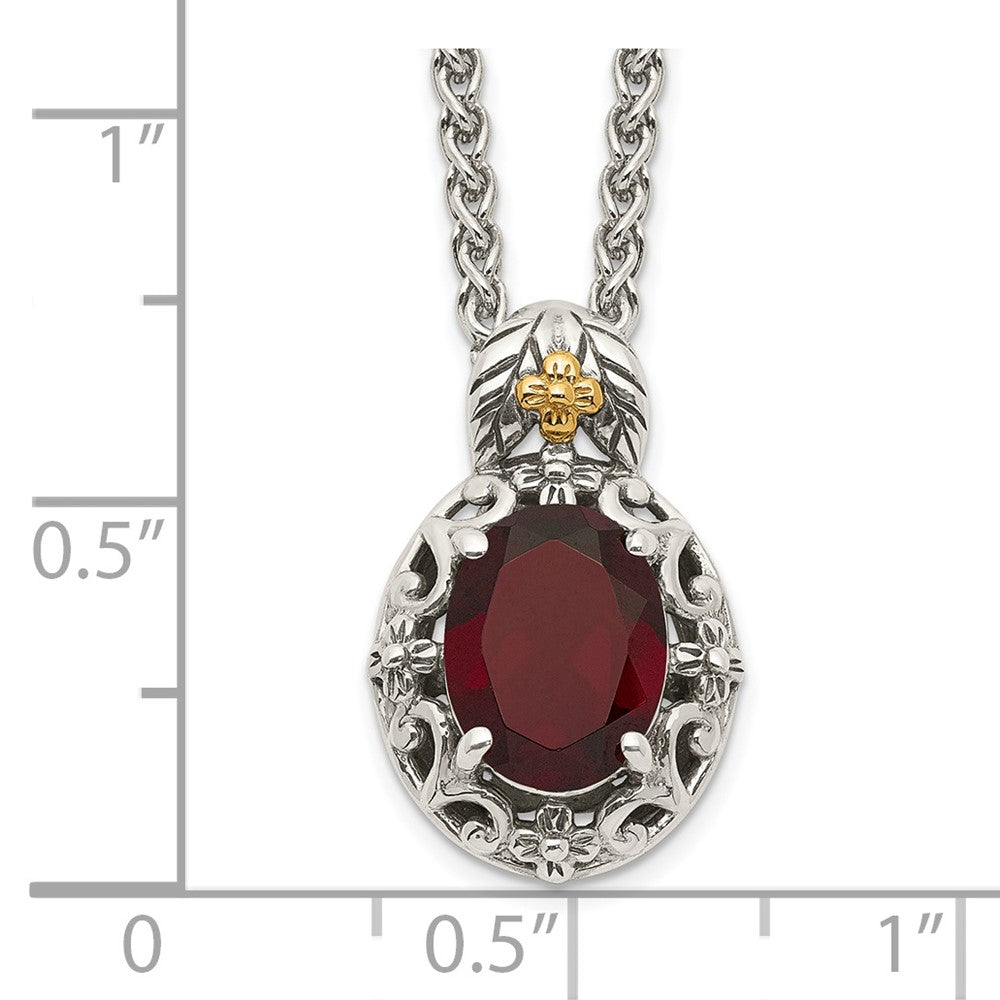 14K/Silver Two Tone Shey Couture Sterling Silver With 14K Accent 18 Inch Antiqued Oval Garnet Necklace