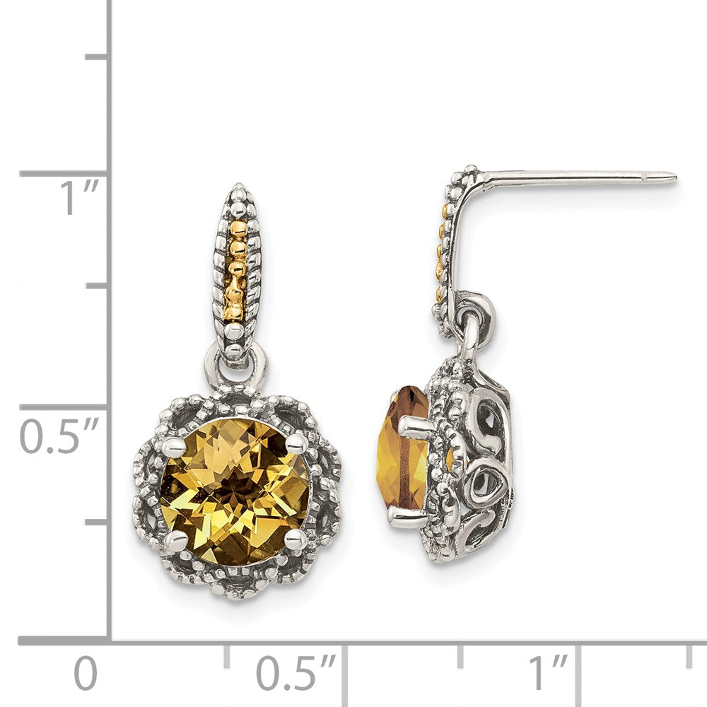 14K/Silver Two Tone Shey Couture Sterling Silver With 14K Accent Antiqued Round Citrine Earrings