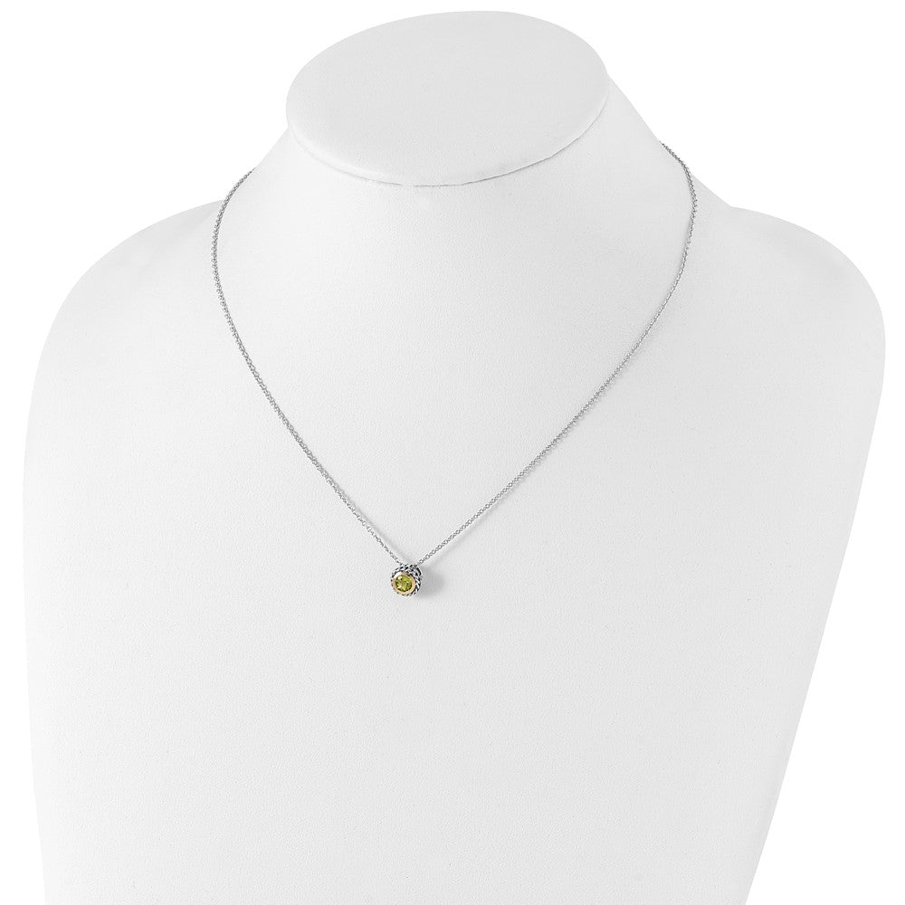 14K/Silver Two Tone Shey Couture Sterling Silver With 14K Accent 18 Inch Antiqued Round Bezel Peridot Necklace