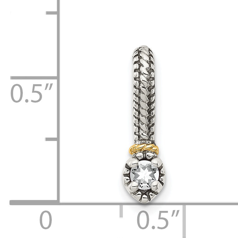 14K/Silver Two Tone Shey Couture Sterling Silver Antiqued With 14K Accent Polished White Topaz Chain Slide Pendant