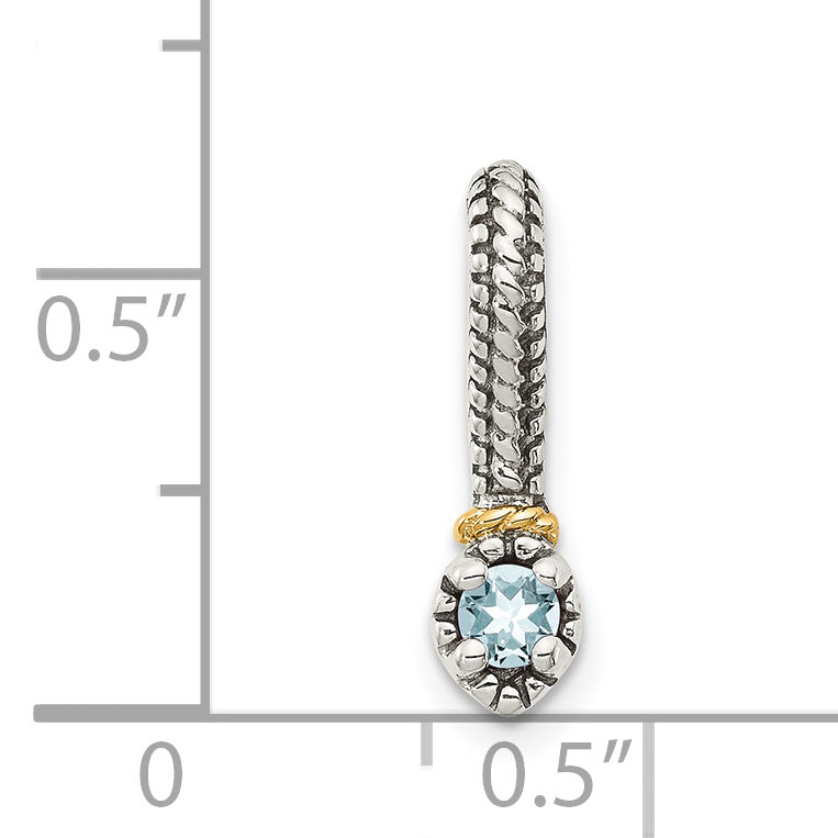 14K/Silver Two Tone Shey Couture Sterling Silver Antiqued With 14K Accent Polished Aquamarine Chain Slide Pendant