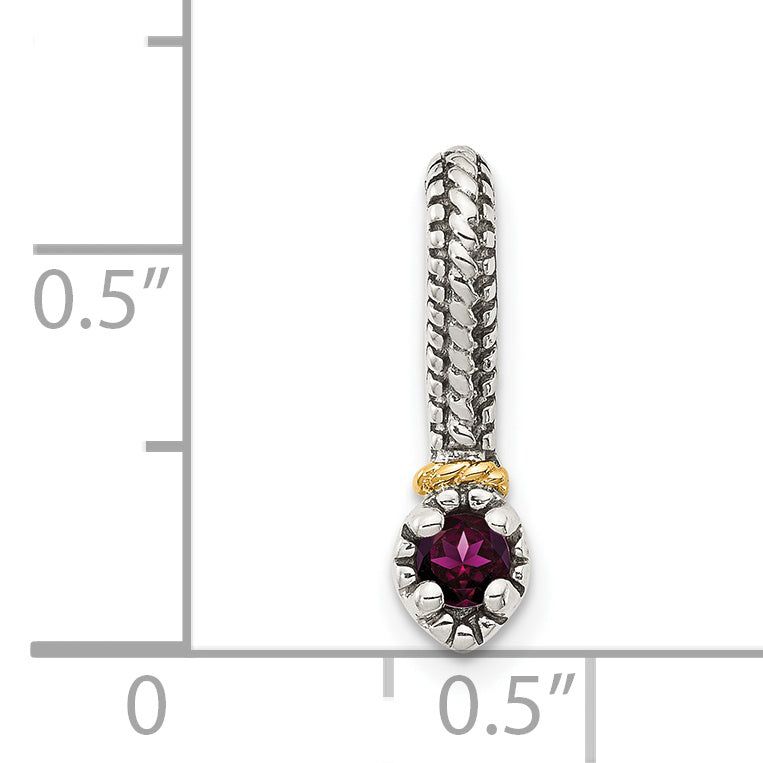 14K/Silver Two Tone Shey Couture Sterling Silver Antiqued With 14K Accent Polished Rhodolite Garnet Chain Slide Pendant
