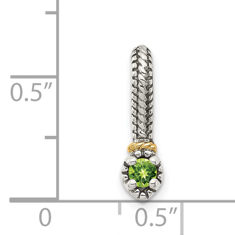 14K/Silver Two Tone Shey Couture Sterling Silver Antiqued With 14K Accent Polished Peridot Chain Slide Pendant