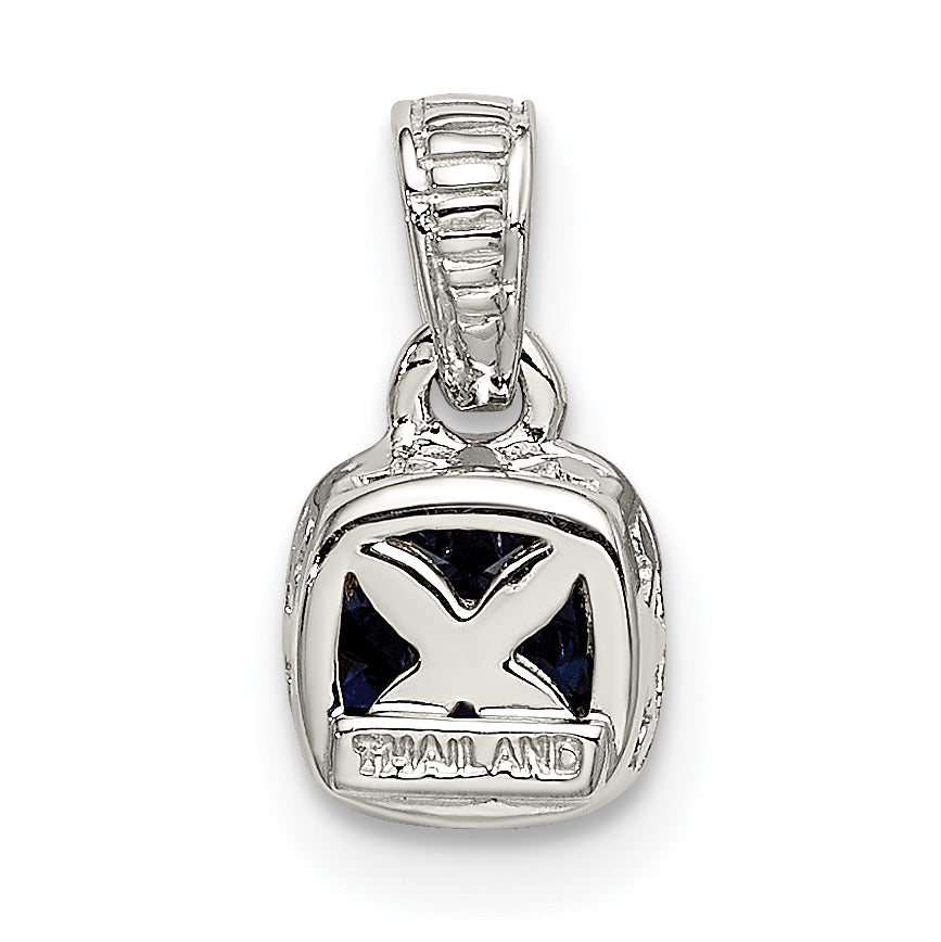 14K/Silver Two Tone Shey Couture Sterling Silver Rhodium Plated With 14K Accent Polished Cushion Cut Created Sapphire Pendant