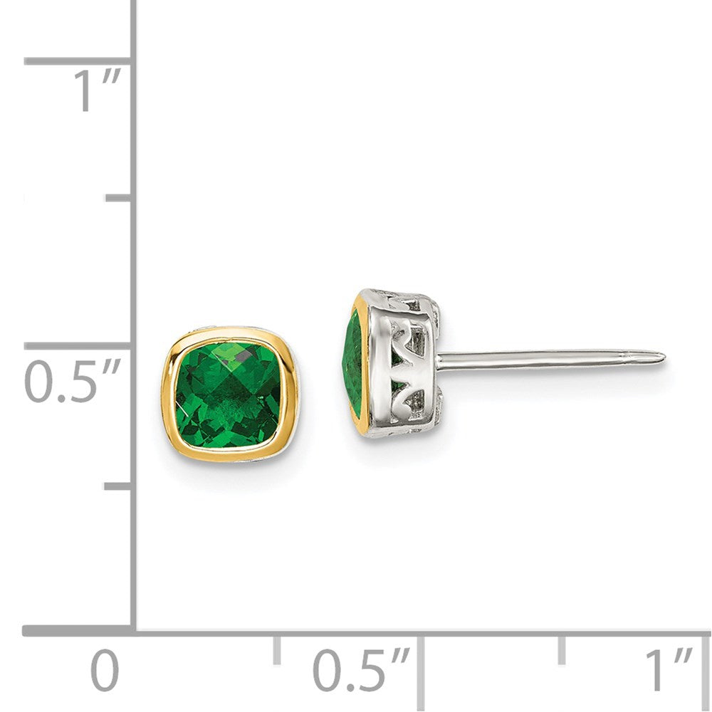 14K/Silver Two Tone Shey Couture Sterling Silver Rhodium Plated With 14K Accent Created Emerald Square Stud Earrings