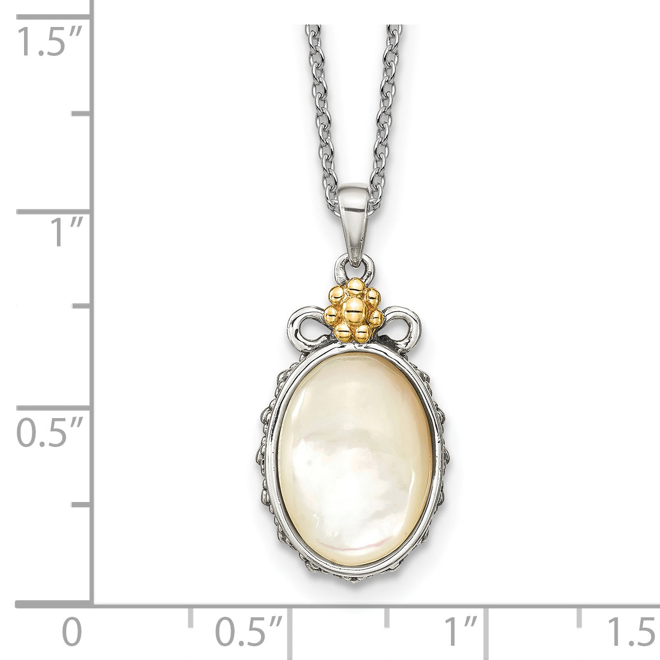 14K/Silver Two Tone Shey Couture Sterling Silver With 14K Accent 18 Inch Floral Oval Mother Of Pearl Necklace