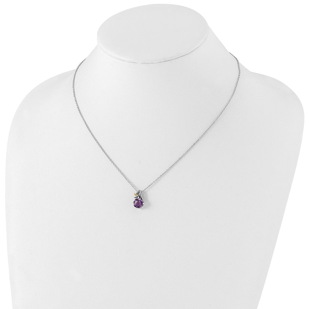 14K/Silver Two Tone Shey Couture Sterling Silver With 14K Accent 18 Inch Round Amethyst Necklace 2 Extender