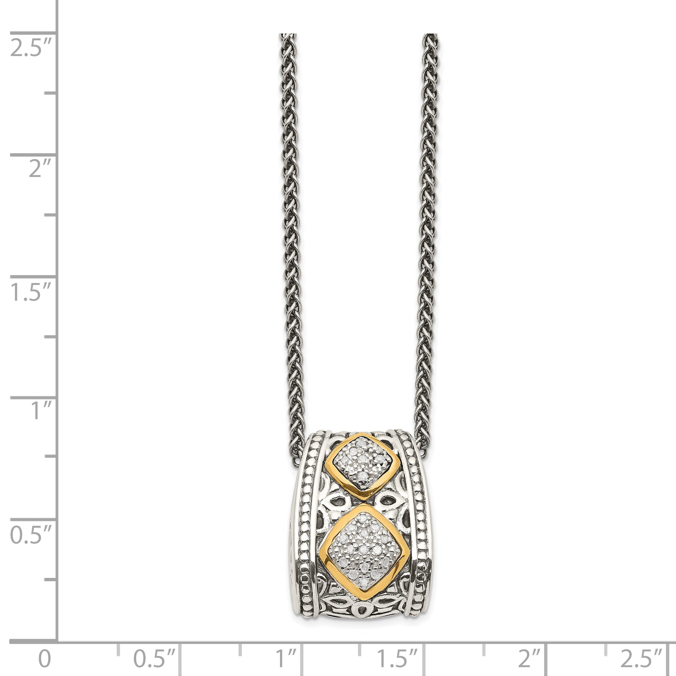 14K/Silver Two Tone Shey Couture Sterling Silver Antiqued With 14K Accent Diamond 18 Inch Necklace