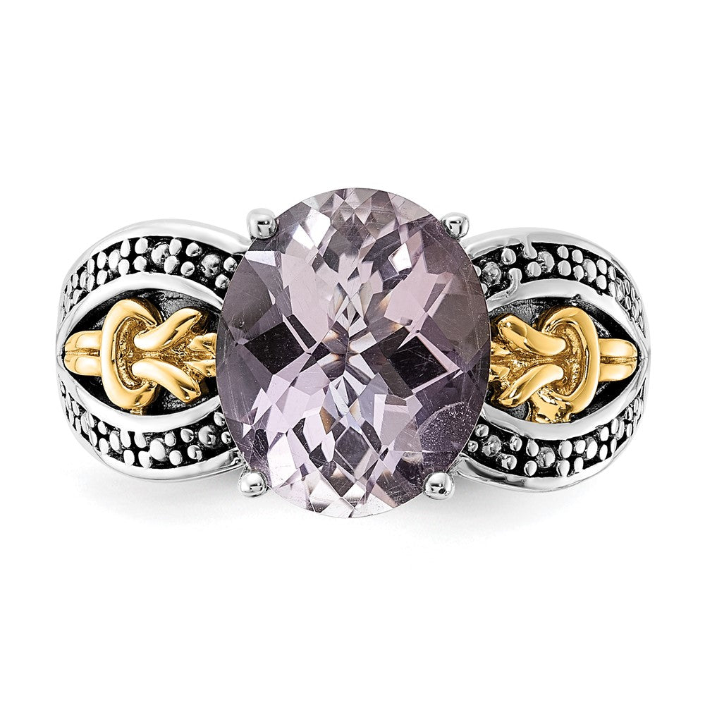 14K/Silver Two Tone Sterling Silver 14K Accent Polished & Antiqued Pink Quartz Ring
