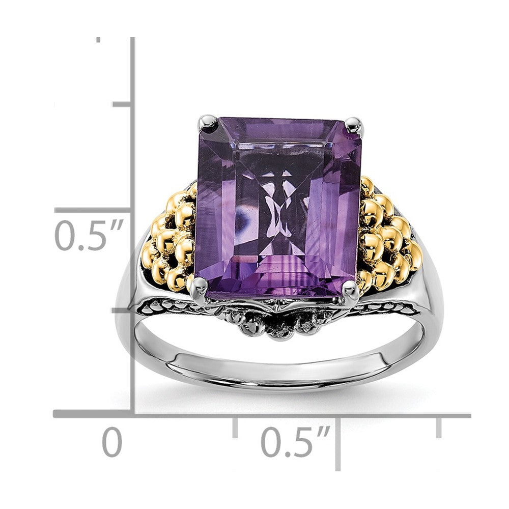 14K/Silver Two Tone Sterling Silver 14K Accent Polished & Antiqued Amethyst Ring