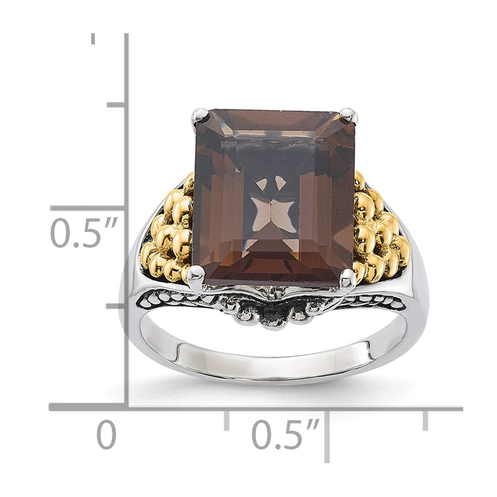 14K/Silver Two Tone Sterling Silver 14K Accent Antiqued Smoky Quartz Ring