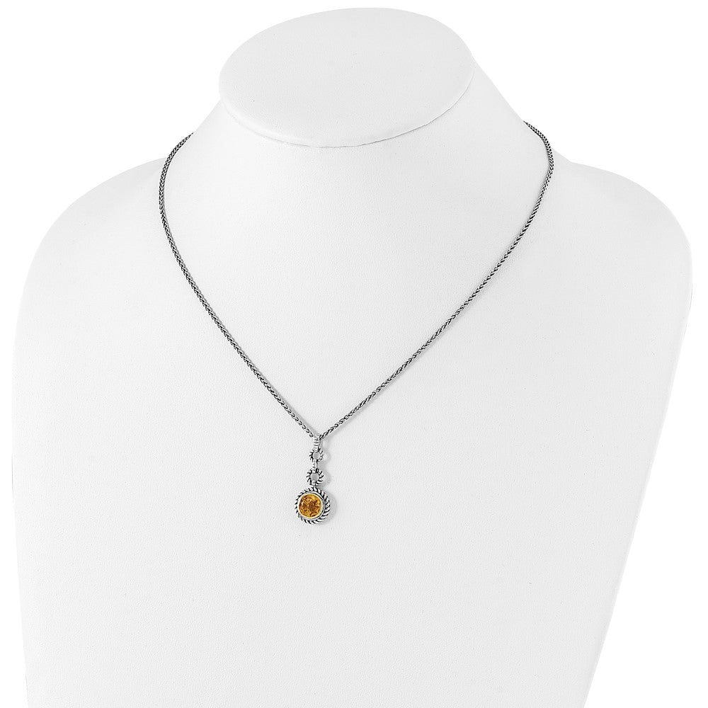 Sterling Silver Shey Couture Gold Tone Flash Plated 18 Inch Antiqued Round Bezel Citrine Necklace