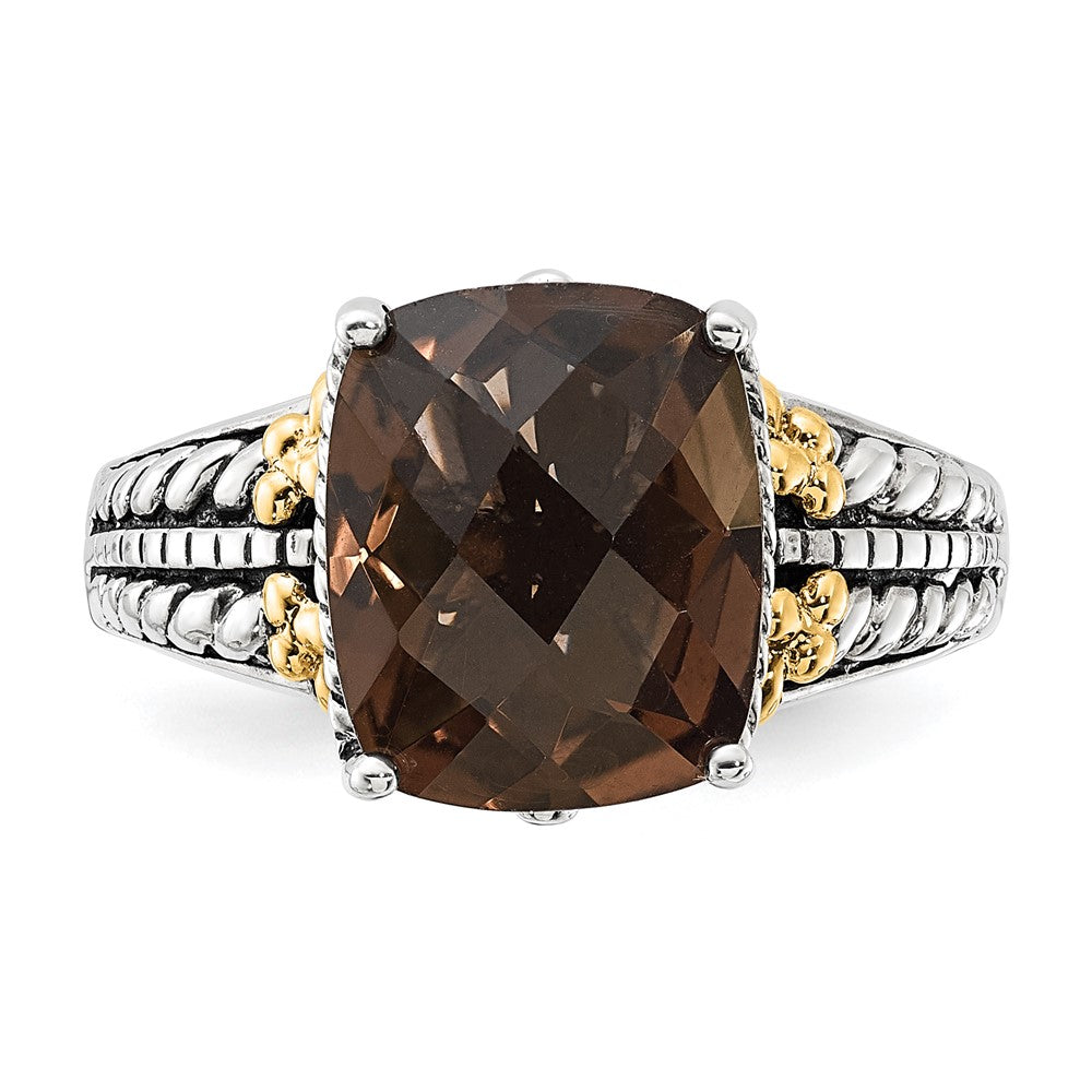 14K/Silver Two Tone Sterling Silver 14K Accent Polished & Antiqued Smoky Quartz Ring