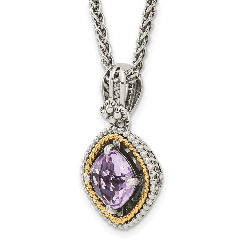 14K/Silver Two Tone Shey Couture Sterling Silver With 14K Accent 18 Inch Antiqued Cushion Pink Quartz Necklace