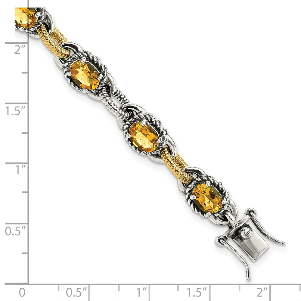 14K/Silver Two Tone Sterling Silver 14K Accent Antiqued Citrine Bracelet
