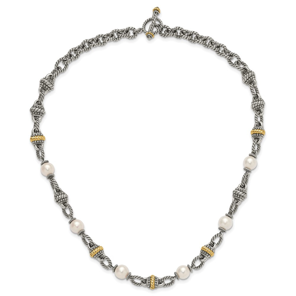 14K/Silver Two Tone Shey Couture Sterling Silver With 14K Accent 18 Inch Antiqued 8mm Freshwater Cultured Pearl Necklace