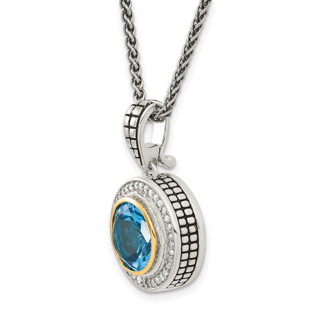 14K/Silver Two Tone Shey Couture Sterling Silver With 14K Accent 18 Inch Antiqued Round Swiss Blue Topaz And Diamond Necklace