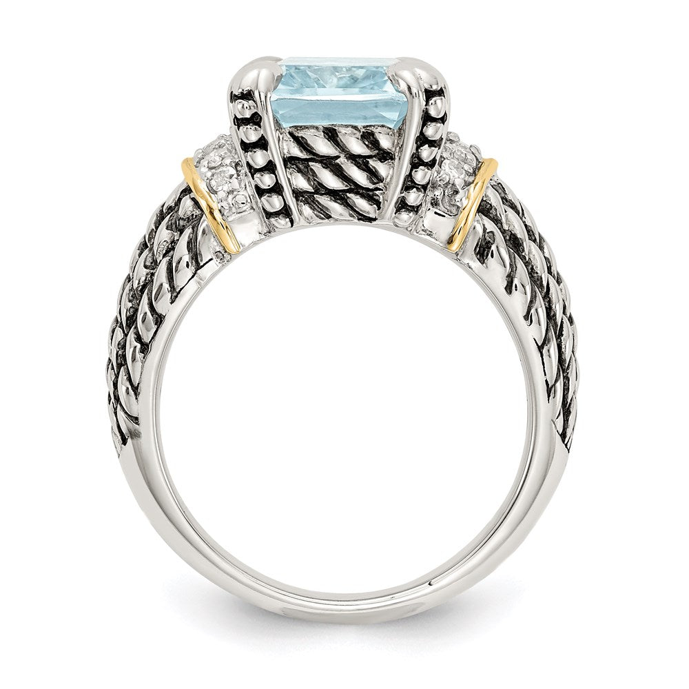 14K/Silver Two Tone Ss 14K True Diamond & 8.10Sky Blue Topaz Ring (Size 6 Only)