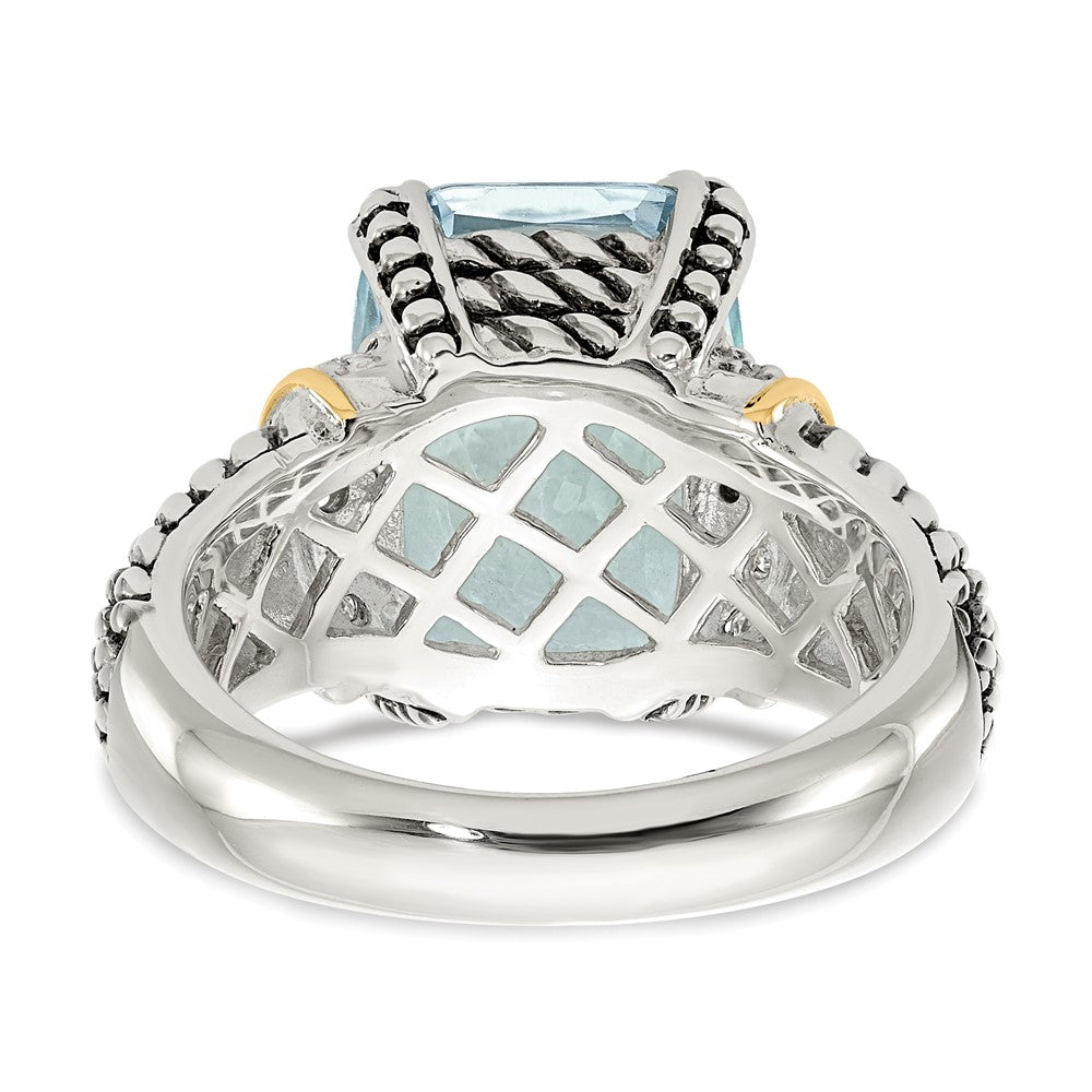 14K/Silver Two Tone Ss 14K True Diamond & 8.10Sky Blue Topaz Ring (Size 6 Only)