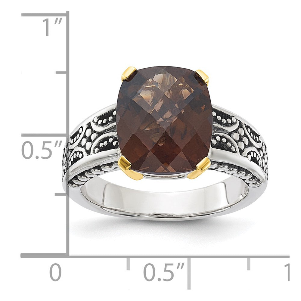 14K/Silver Two Tone Sterling Silver 14K Accent Antiqued Smoky Quartz Ring
