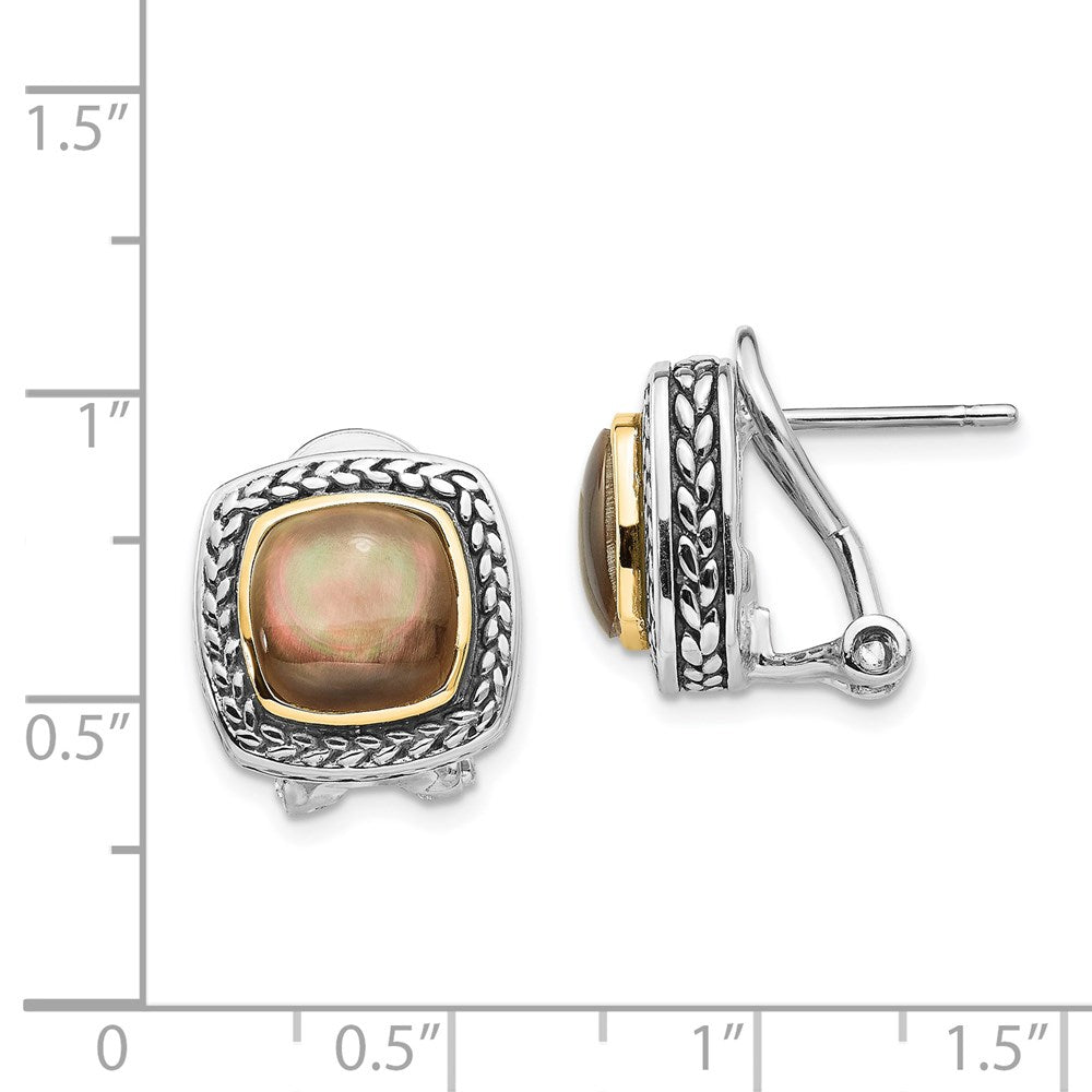 14K/Silver Two Tone Shey Couture Sterling Silver With 14K Accent Antiqued Black Mother Of Pearl Omega Back Earrings