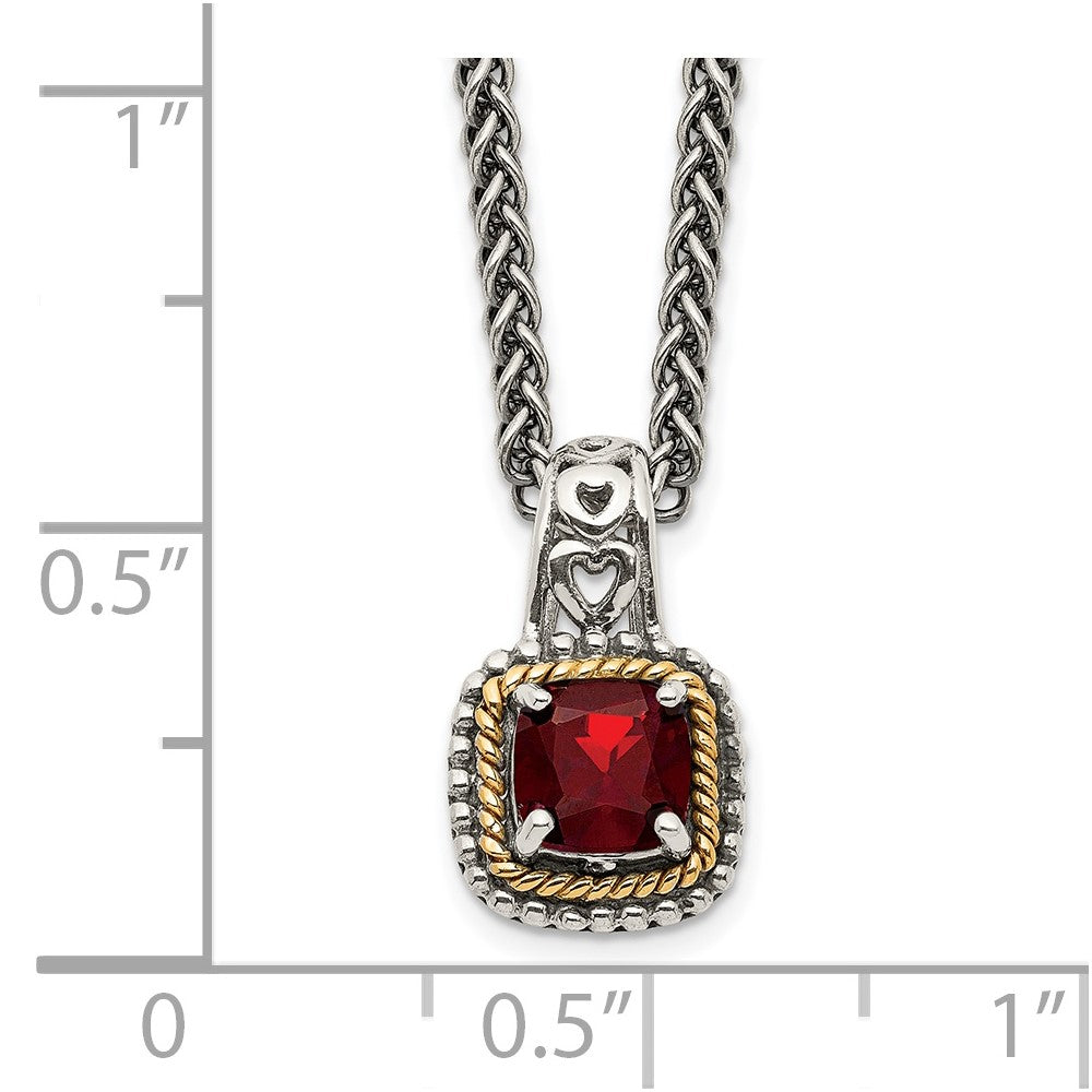 14K/Silver Two Tone Shey Couture Sterling Silver With 14K Accent 18 Inch Antiqued Cushion Garnet Necklace