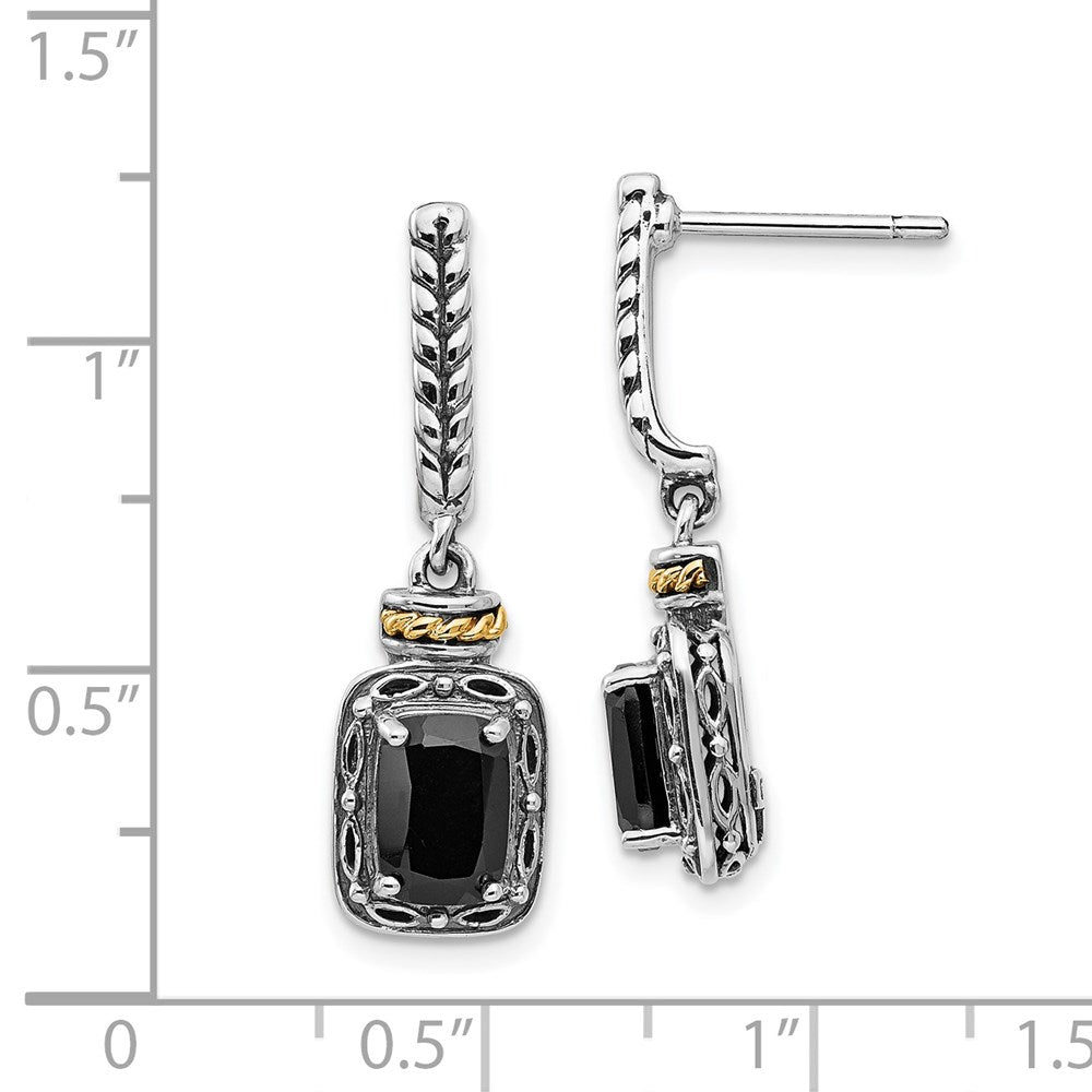 14K/Silver Two Tone Shey Couture Sterling Silver With 14K Accent Antiqued Black Onyx Post Dangle Earrings