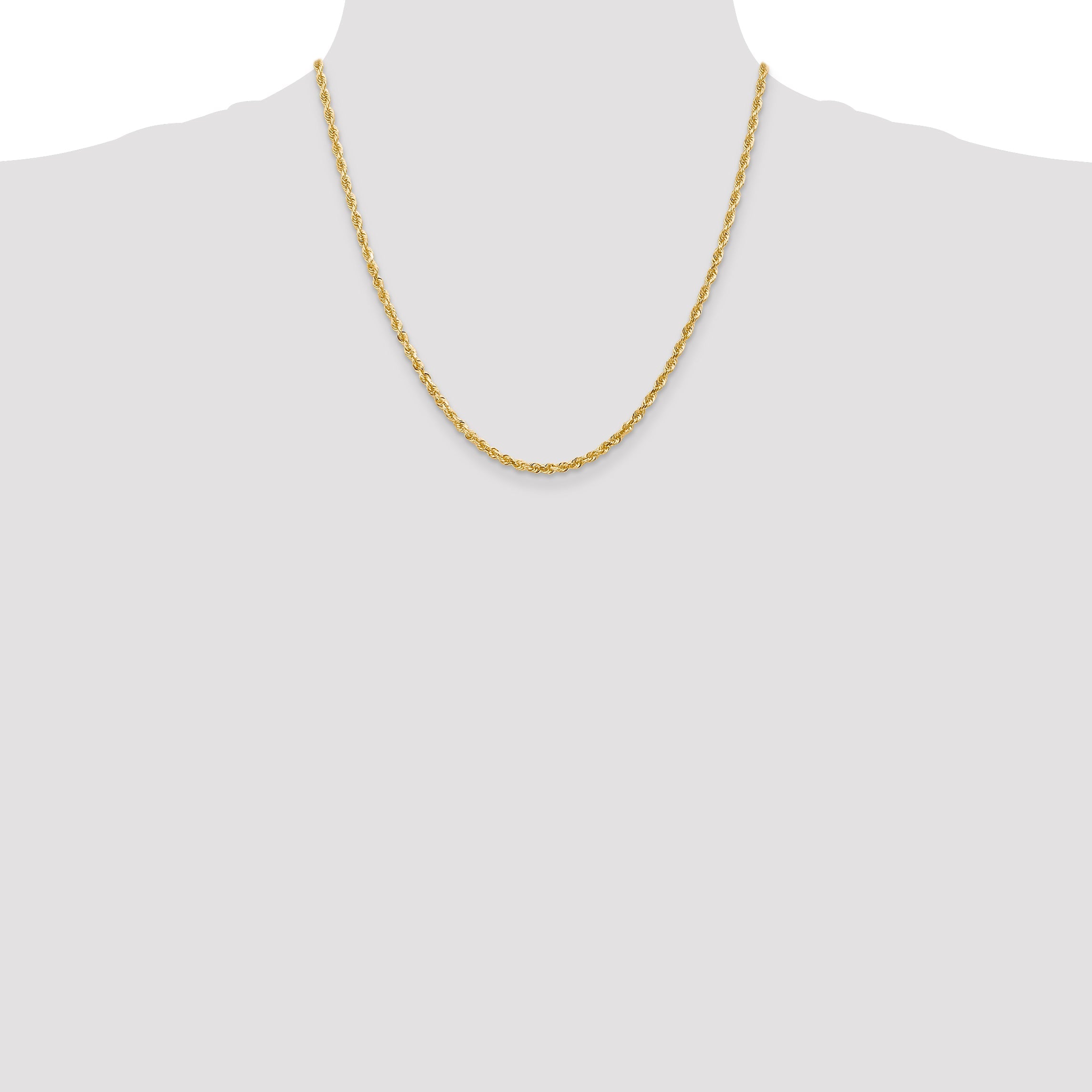 14K Yellow Gold 20 Inch 3mm Diamond-Cut Quadruple Rope Lobster Clasp Chain Necklace