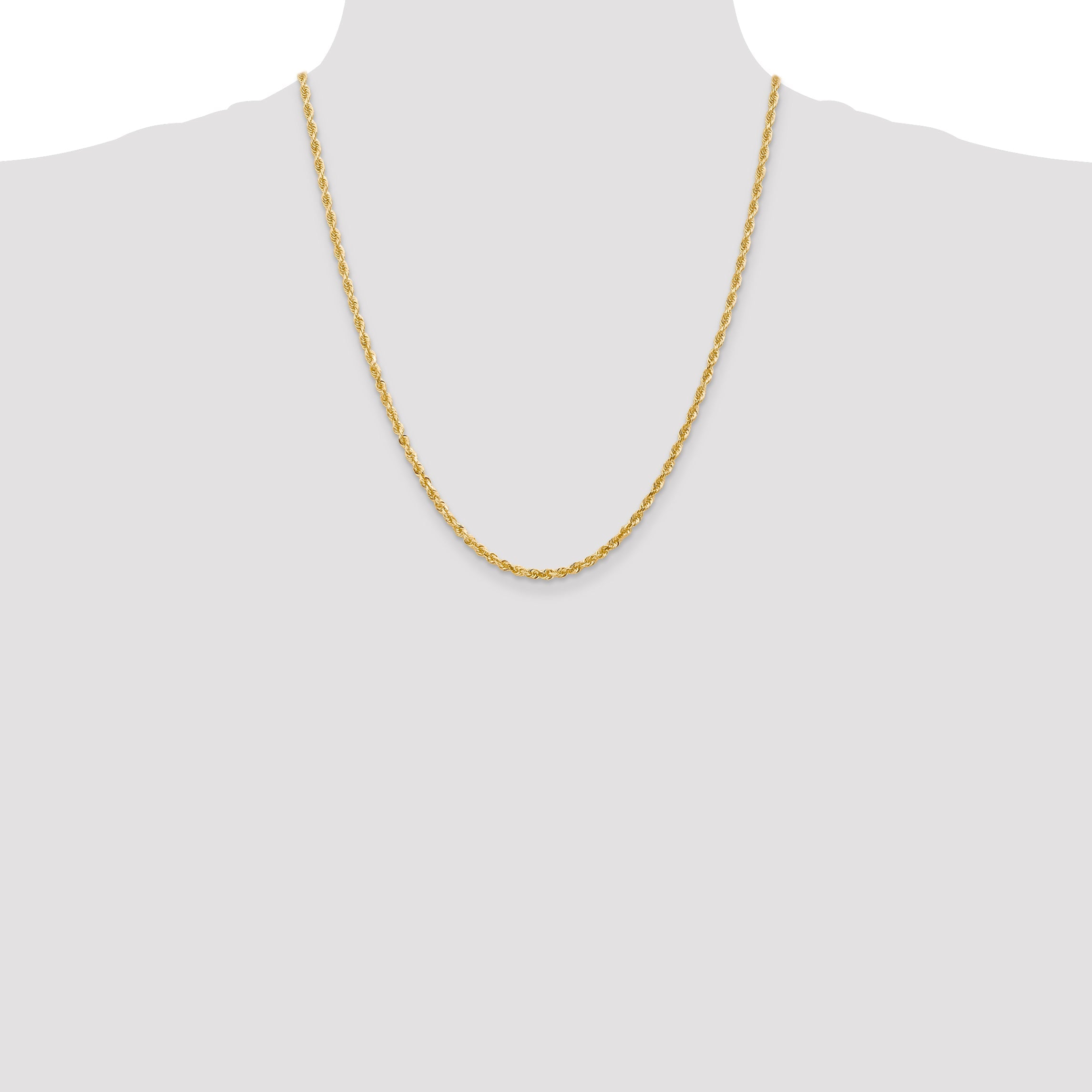 14K Yellow Gold 22 Inch 3mm Diamond-Cut Quadruple Rope Lobster Clasp Chain Necklace
