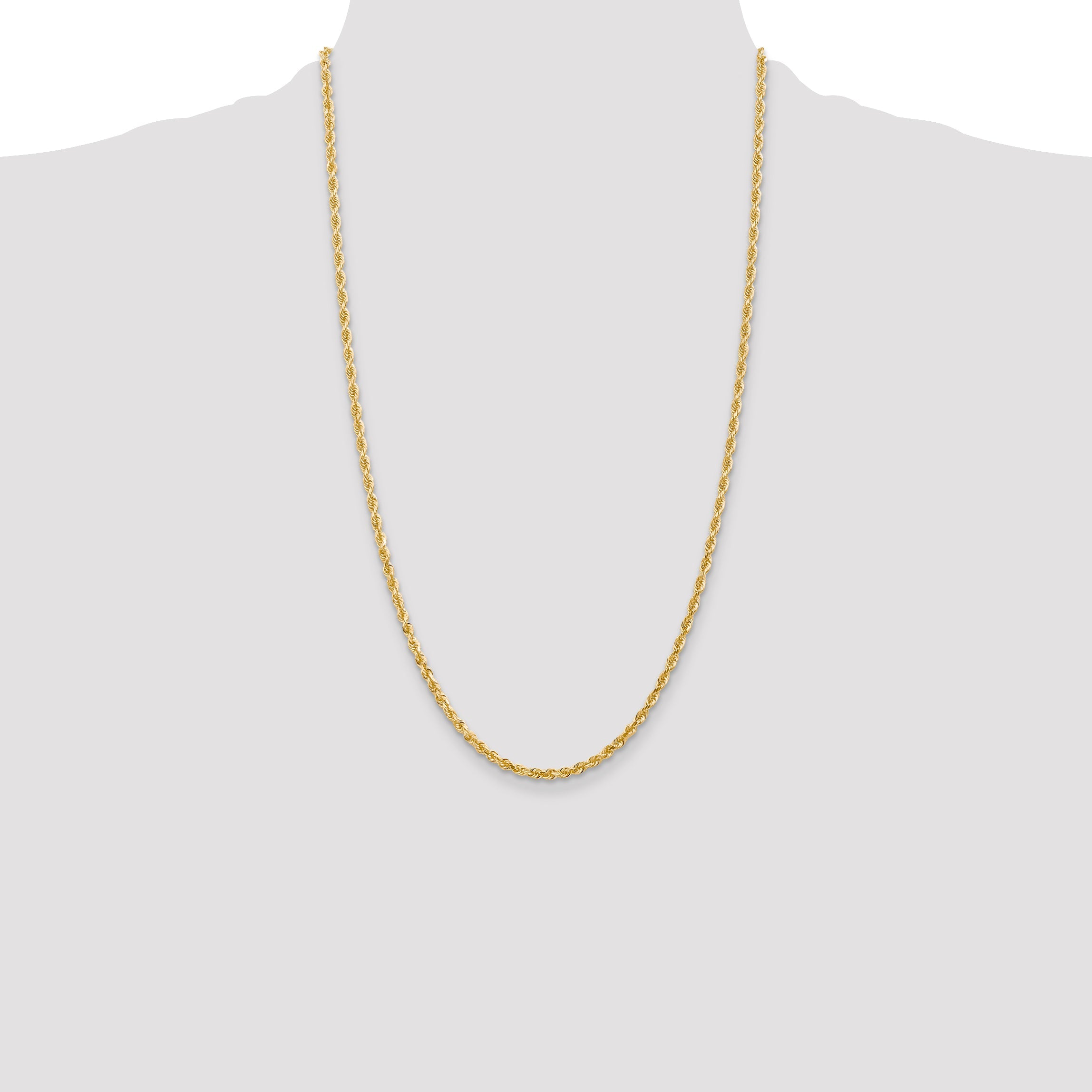 14K Yellow Gold 26 Inch 3mm Diamond-Cut Quadruple Rope Lobster Clasp Chain Necklace