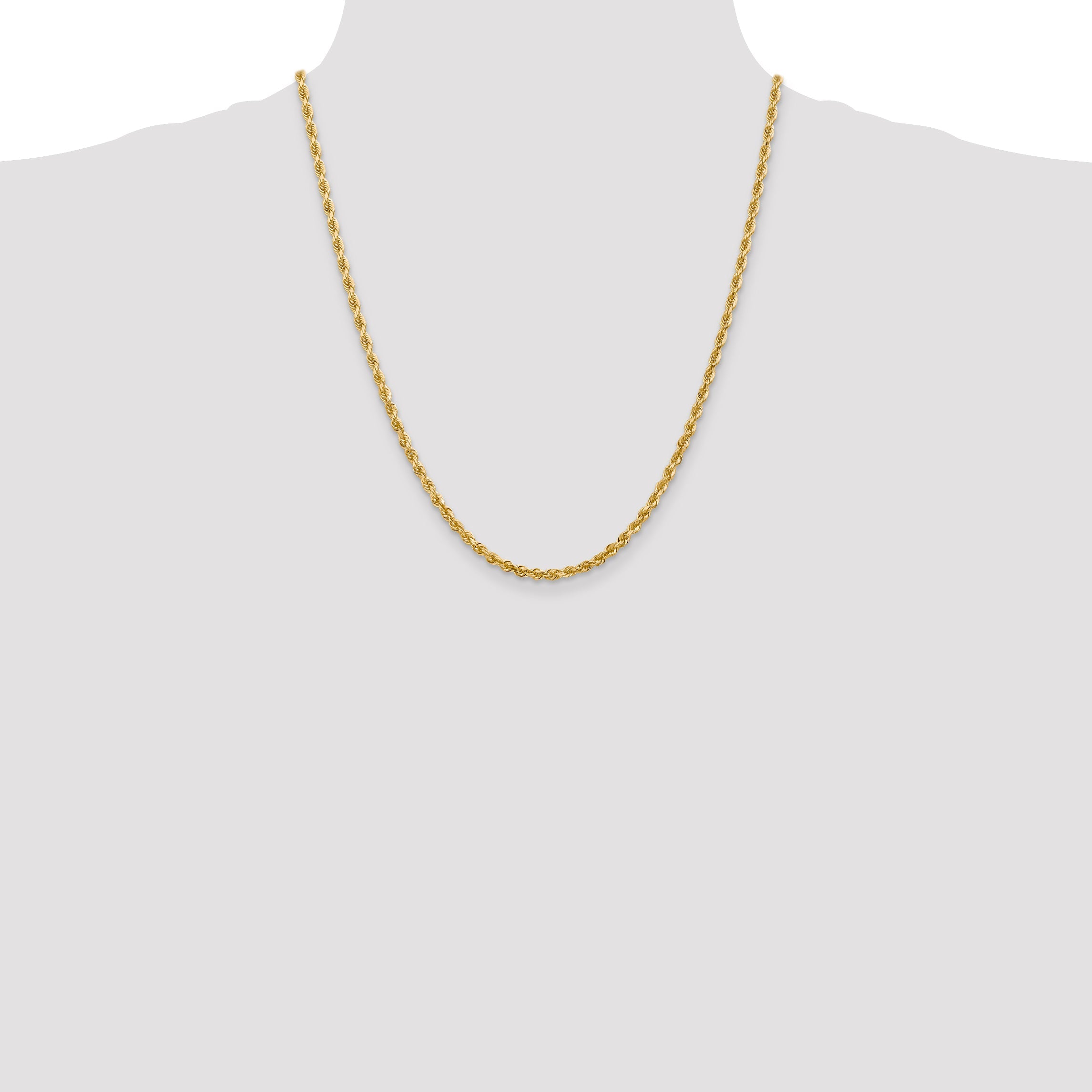 14K Yellow Gold 22 Inch 3.35mm Diamond-Cut Quadruple Rope Lobster Clasp Chain Necklace