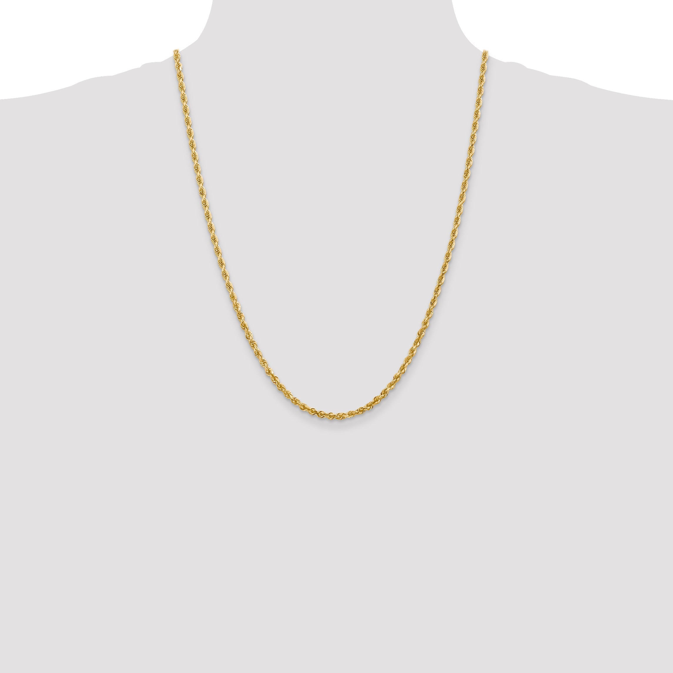 14K Yellow Gold 24 Inch 3.35mm Diamond-Cut Quadruple Rope Lobster Clasp Chain Necklace