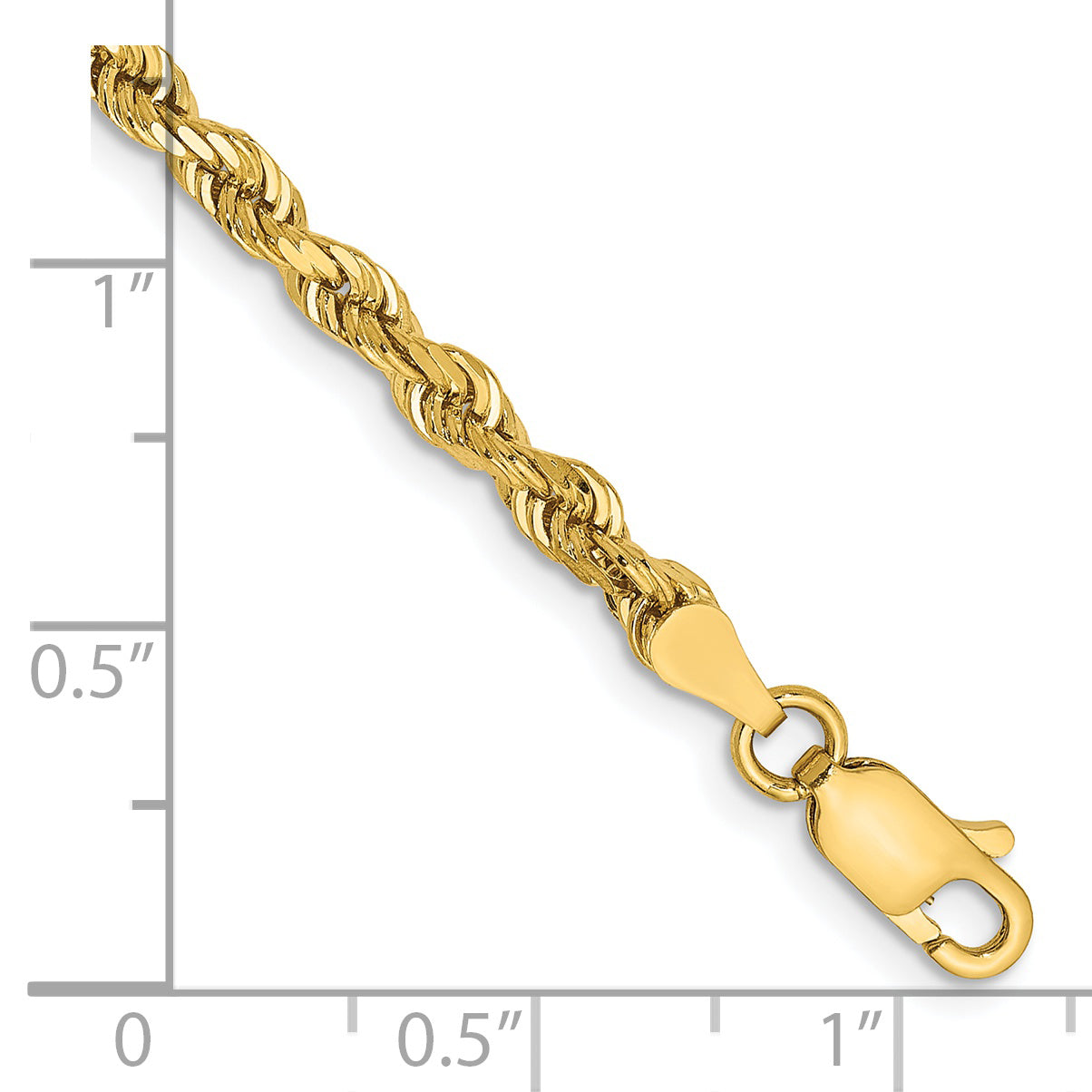 14K Yellow Gold 8 Inch 3.35mm Diamond-Cut Quadruple Rope Lobster Clasp Chain Bracelet