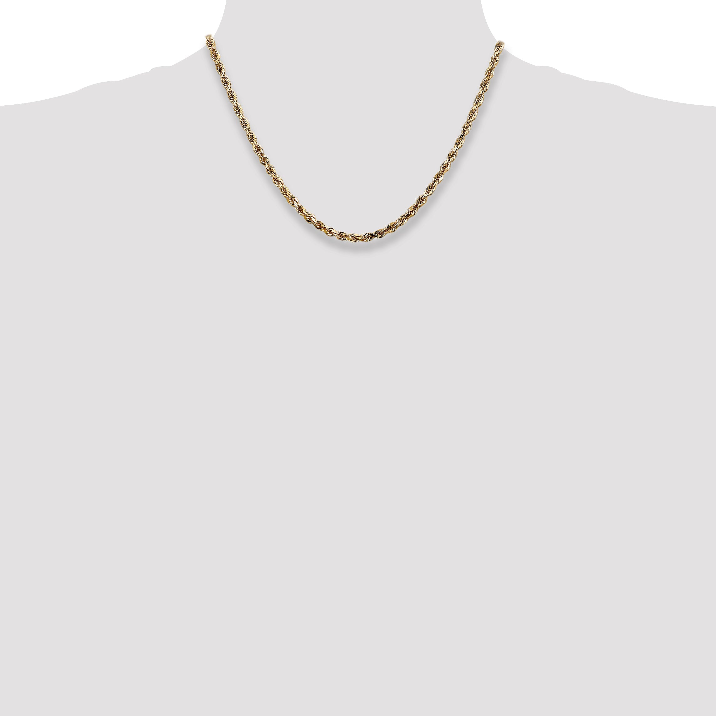 14K Yellow Gold 18 Inch 4mm Diamond-Cut Quadruple Rope Lobster Clasp Chain Necklace
