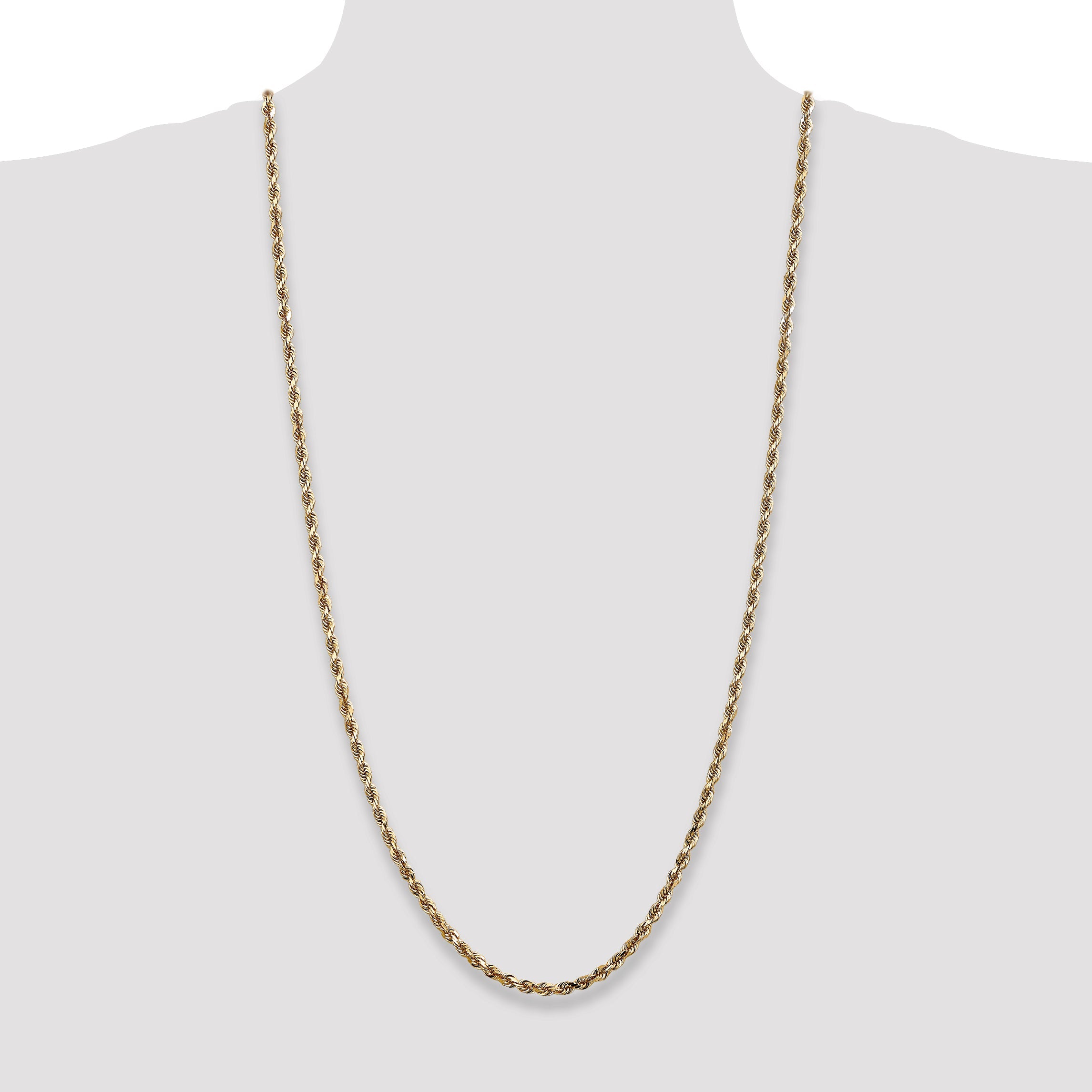 14K Yellow Gold 30 Inch 4mm Diamond-Cut Quadruple Rope Lobster Clasp Chain Necklace