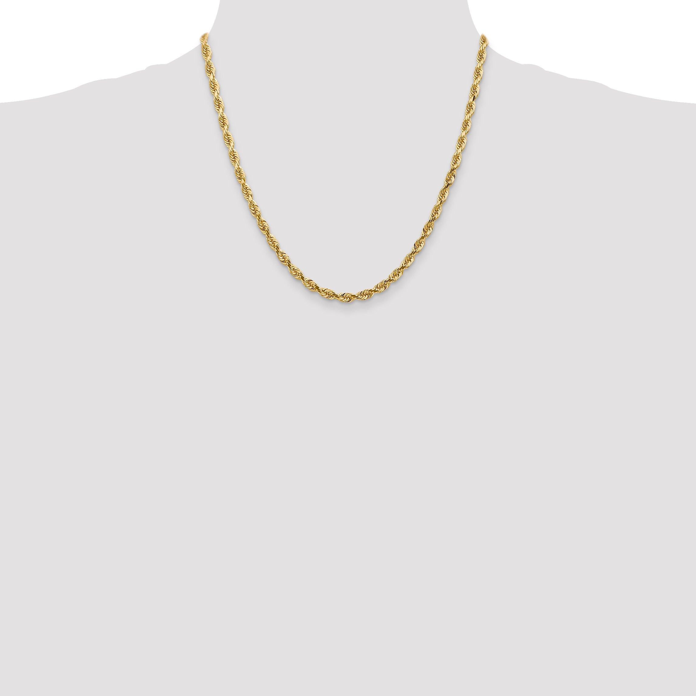 14K Yellow Gold 20 Inch 4.5mm Diamond-Cut Quadruple Rope Lobster Clasp Chain Necklace