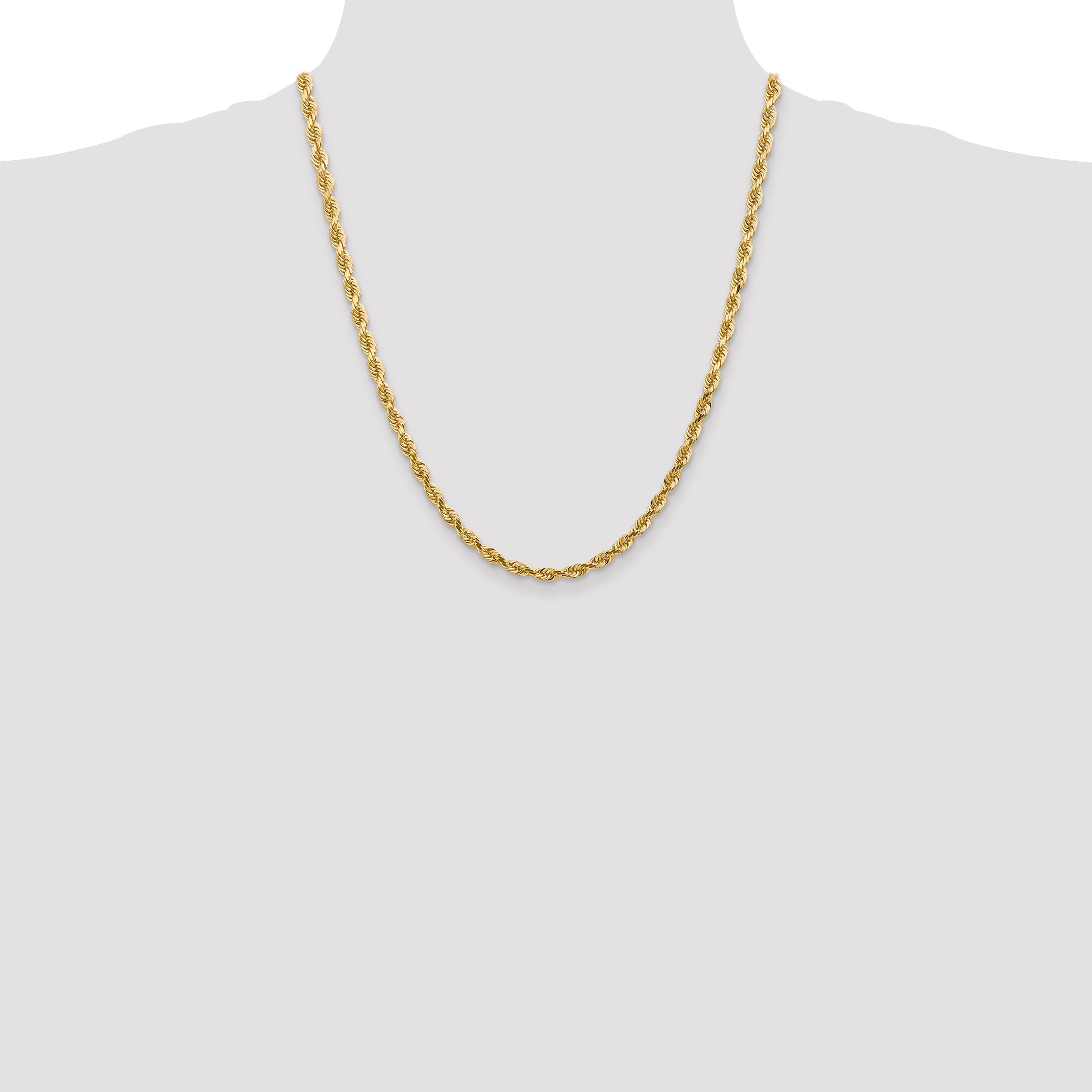 14K Yellow Gold 22 Inch 4.5mm Diamond-Cut Quadruple Rope Lobster Clasp Chain Necklace