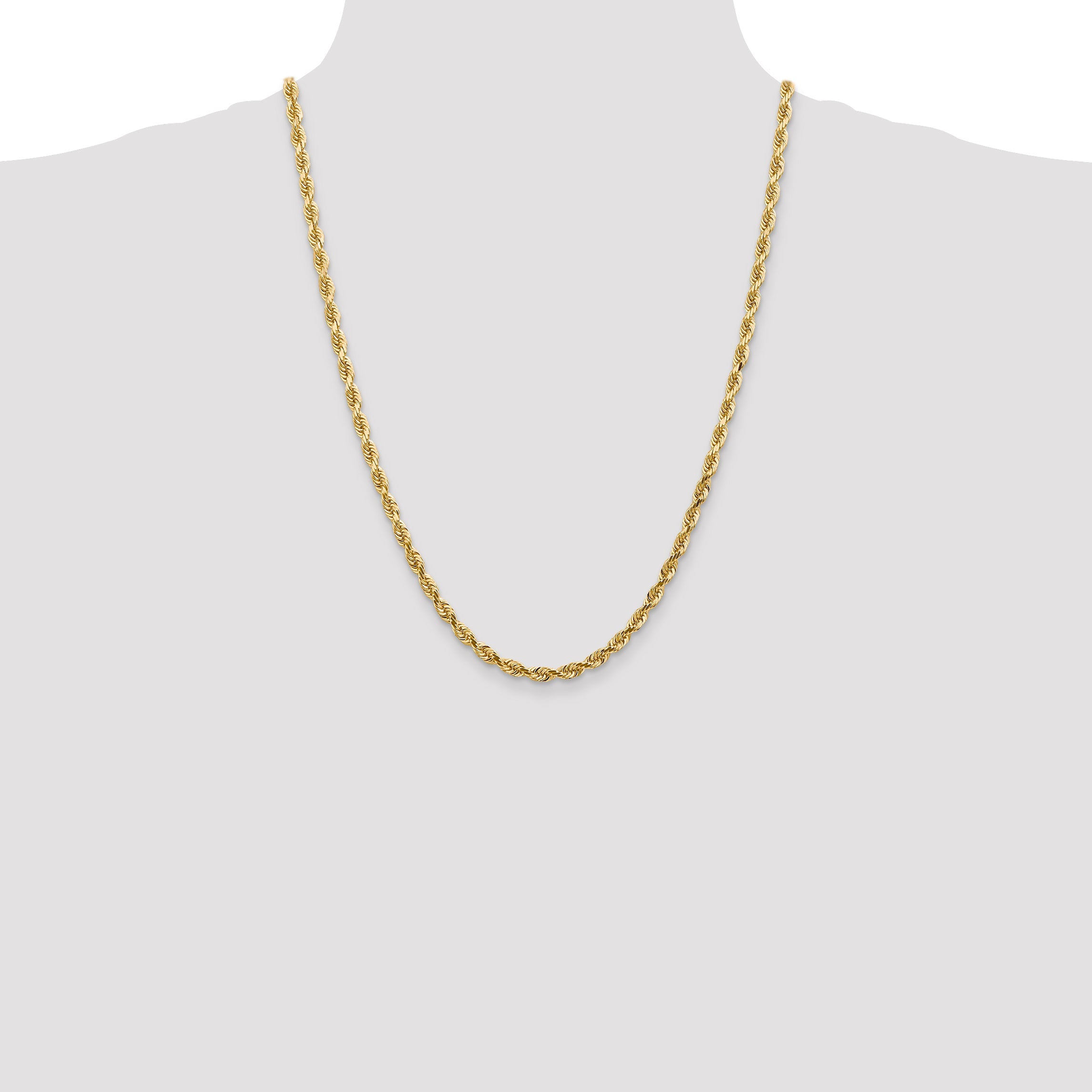 14K Yellow Gold 24 Inch 4.5mm Diamond-Cut Quadruple Rope Lobster Clasp Chain Necklace