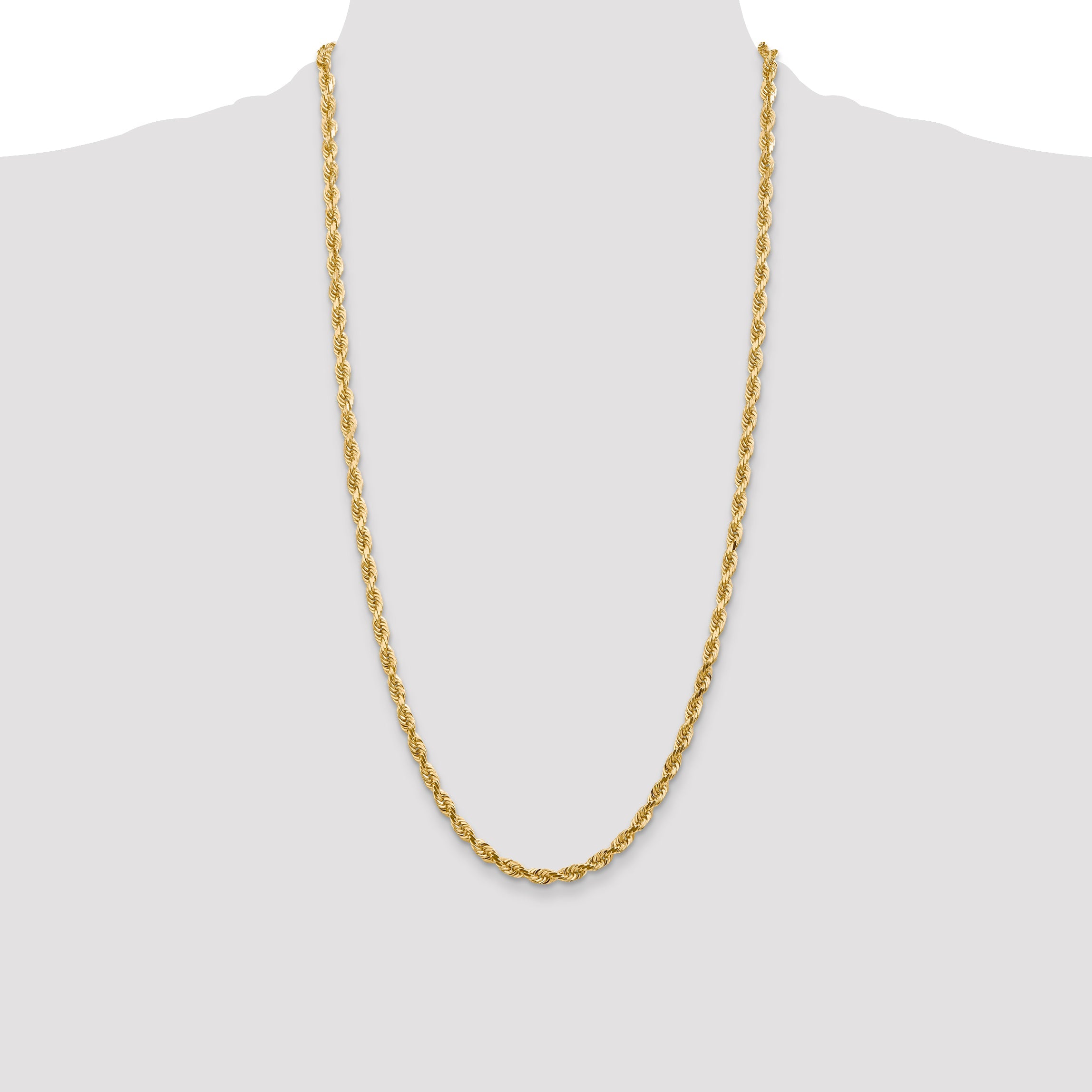 14K Yellow Gold 28 Inch 4.5mm Diamond-Cut Quadruple Rope Lobster Clasp Chain Necklace
