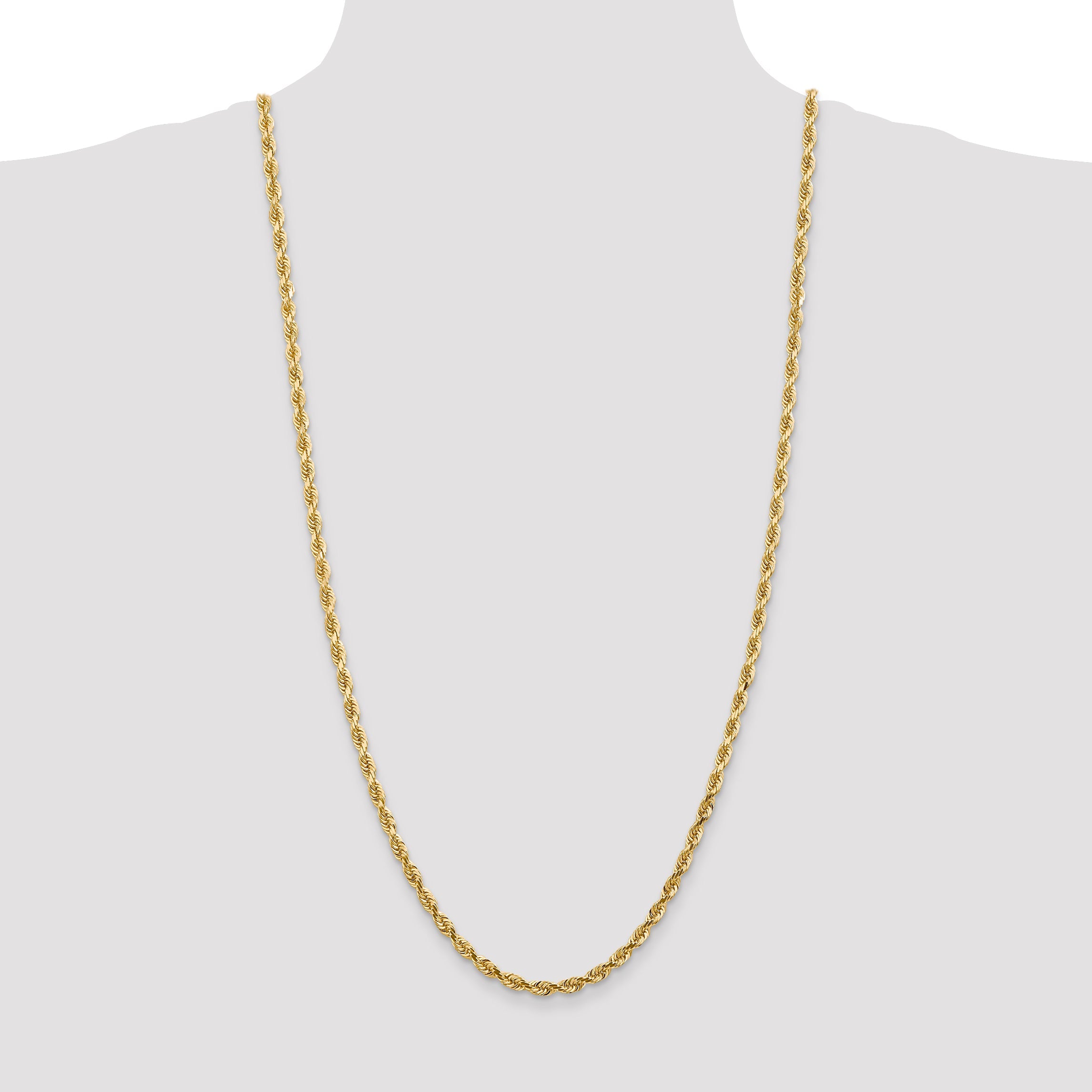 14K Yellow Gold 30 Inch 4.5mm Diamond-Cut Quadruple Rope Lobster Clasp Chain Necklace