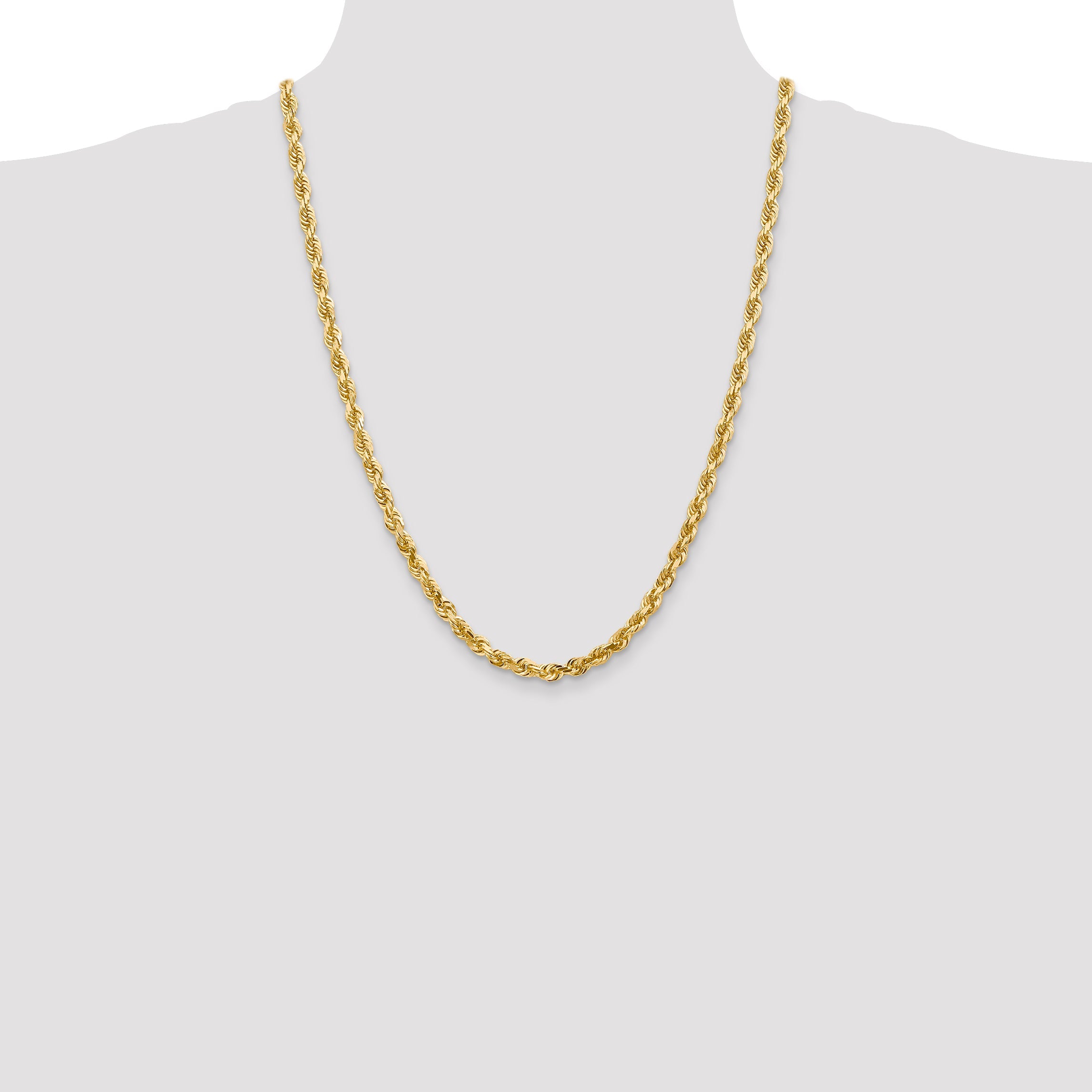 14K Yellow Gold 24 Inch 5mm Diamond-Cut Quadruple Rope Lobster Clasp Chain Necklace
