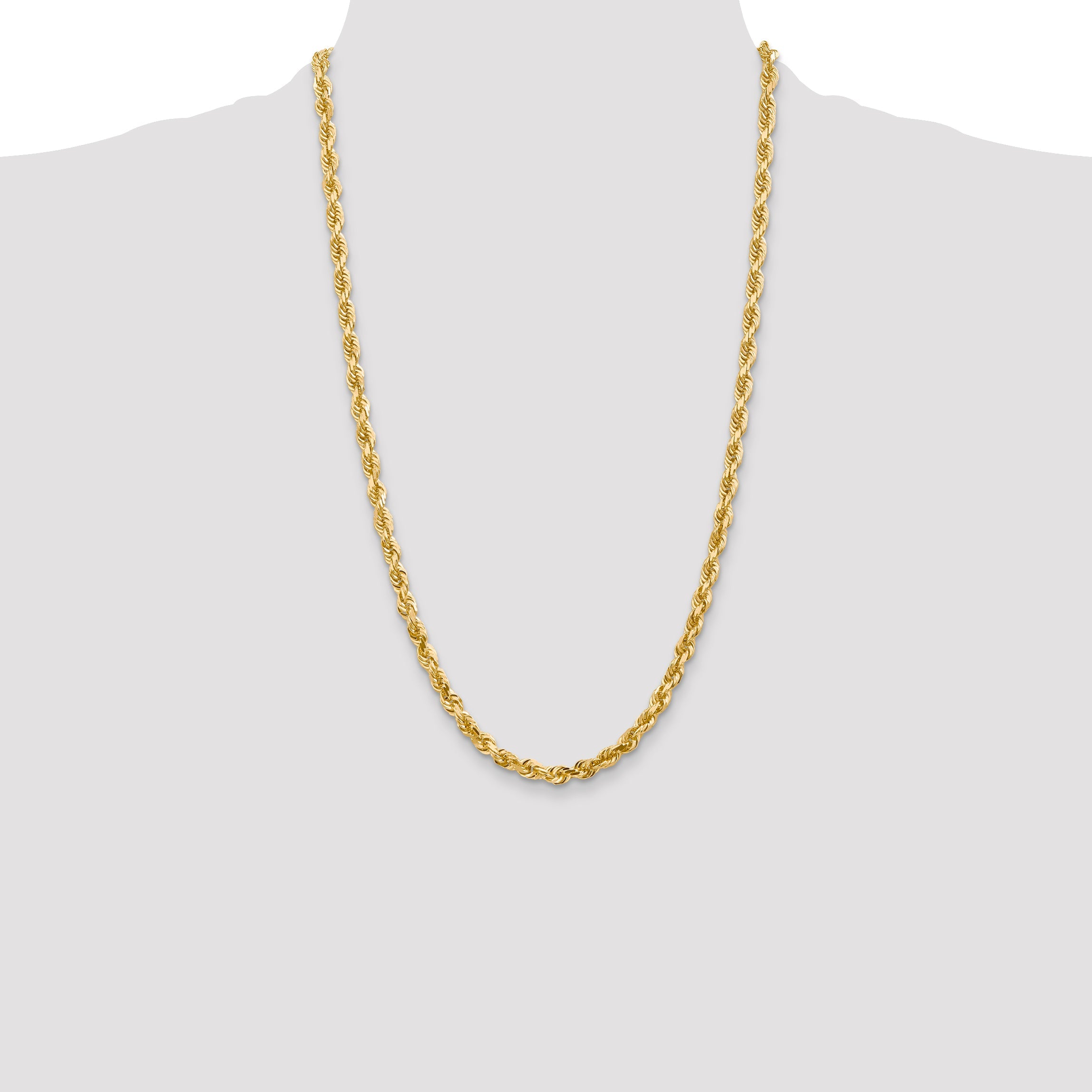 14K Yellow Gold 26 Inch 5mm Diamond-Cut Quadruple Rope Lobster Clasp Chain Necklace