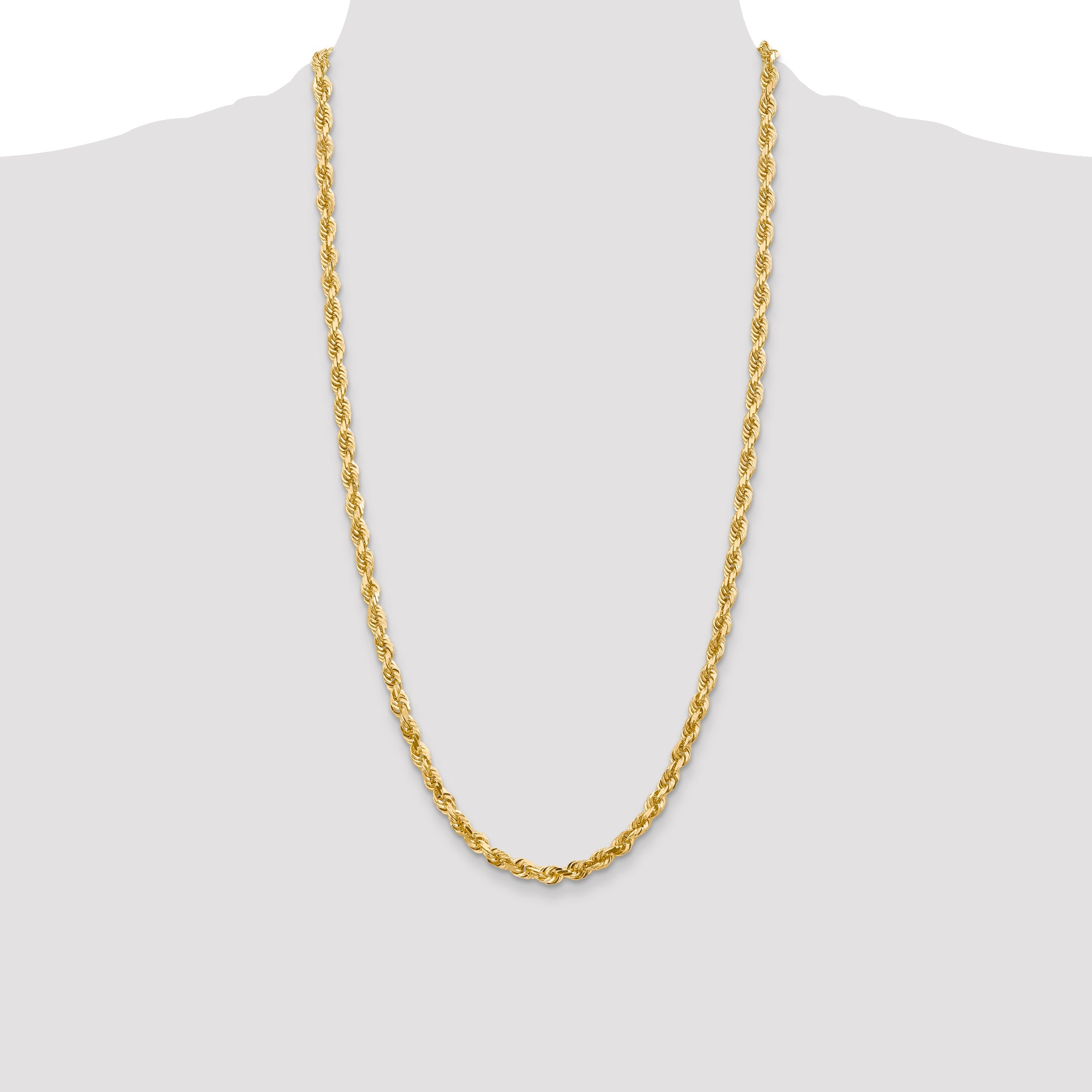 14K Yellow Gold 28 Inch 5mm Diamond-Cut Quadruple Rope Lobster Clasp Chain Necklace