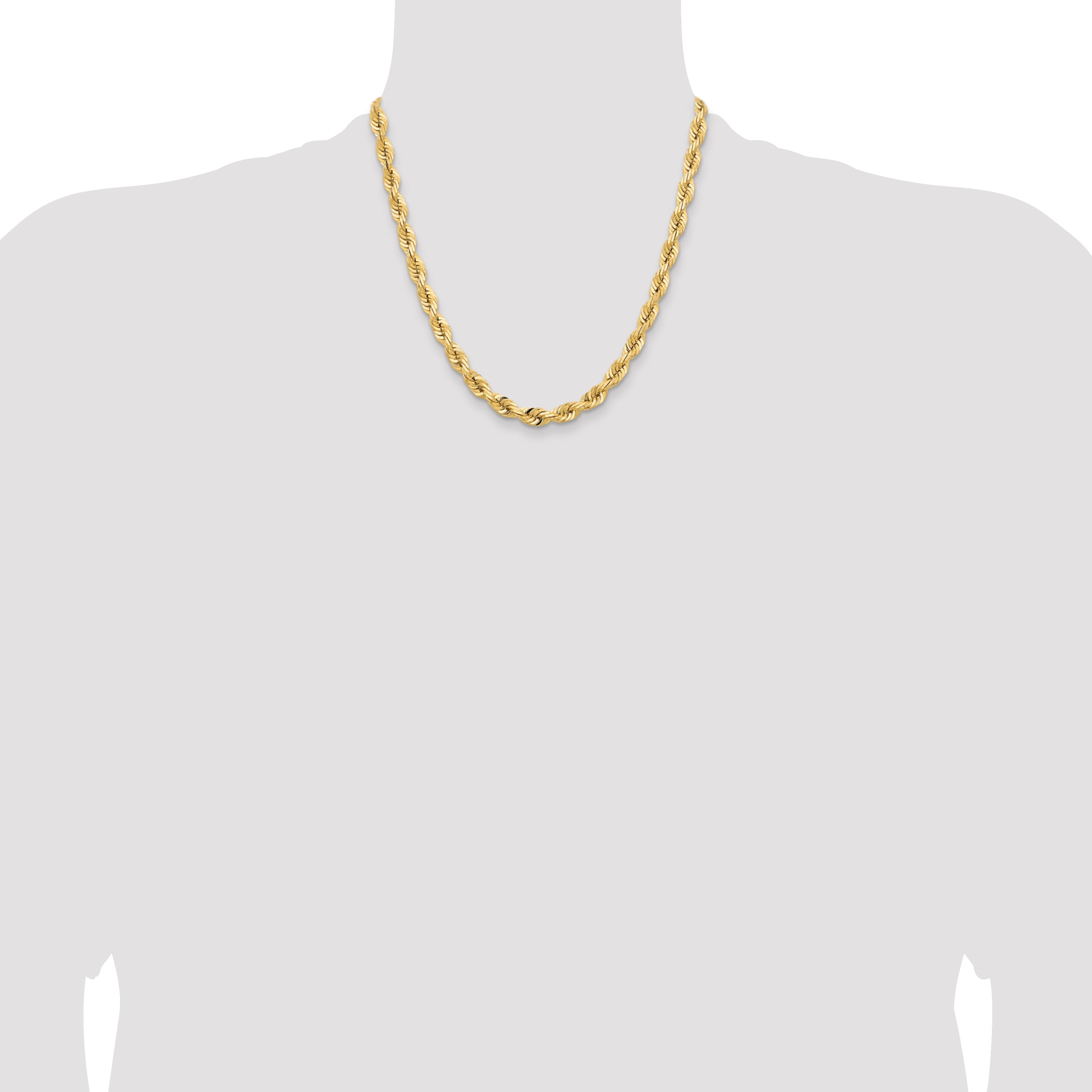 14K Yellow Gold 20 Inch 7mm Diamond-Cut Quadruple Rope Fancy Lobster Clasp Chain Necklace