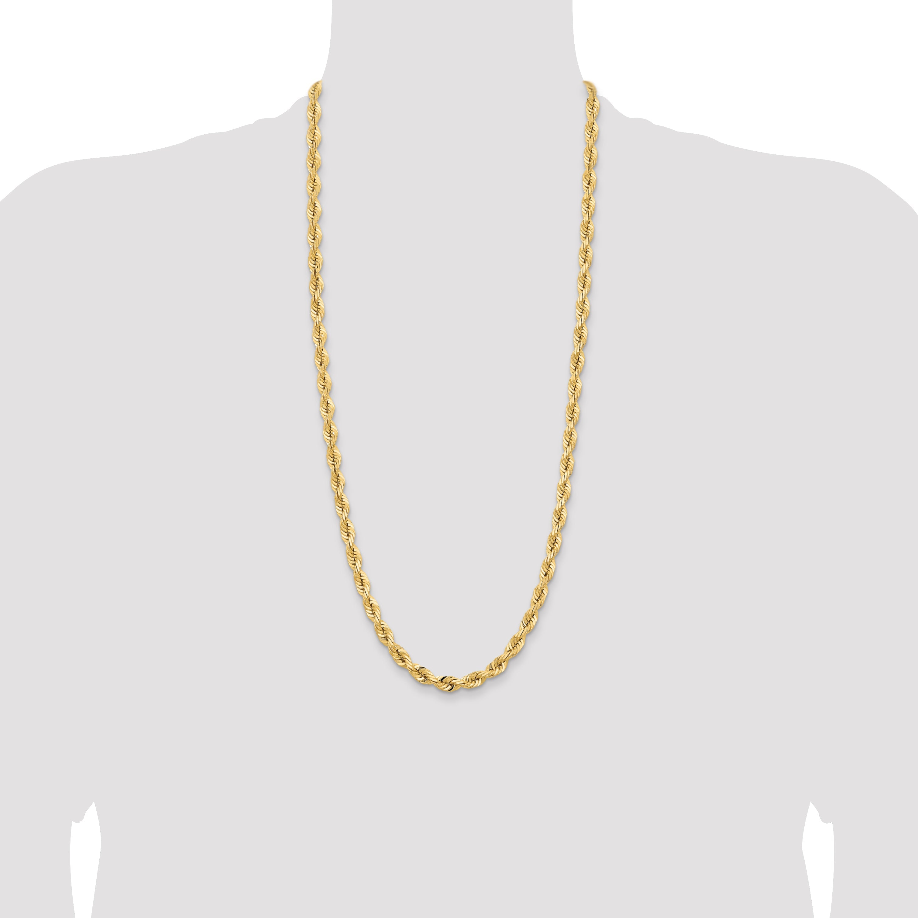 14K Yellow Gold 30 Inch 7mm Diamond-Cut Quadruple Rope Fancy Lobster Clasp Chain Necklace