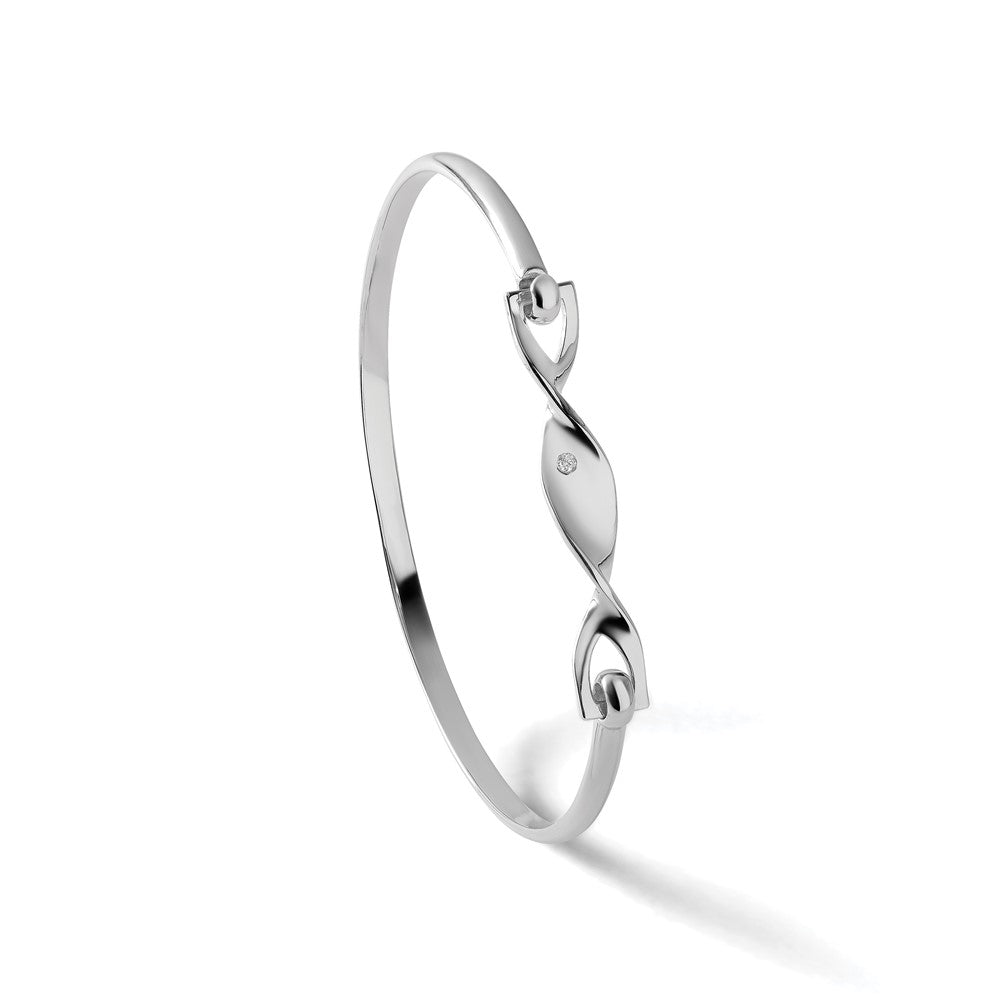 Sterling Silver White Ice Rhodium-Plated Diamond Twist Bangle Bracelet