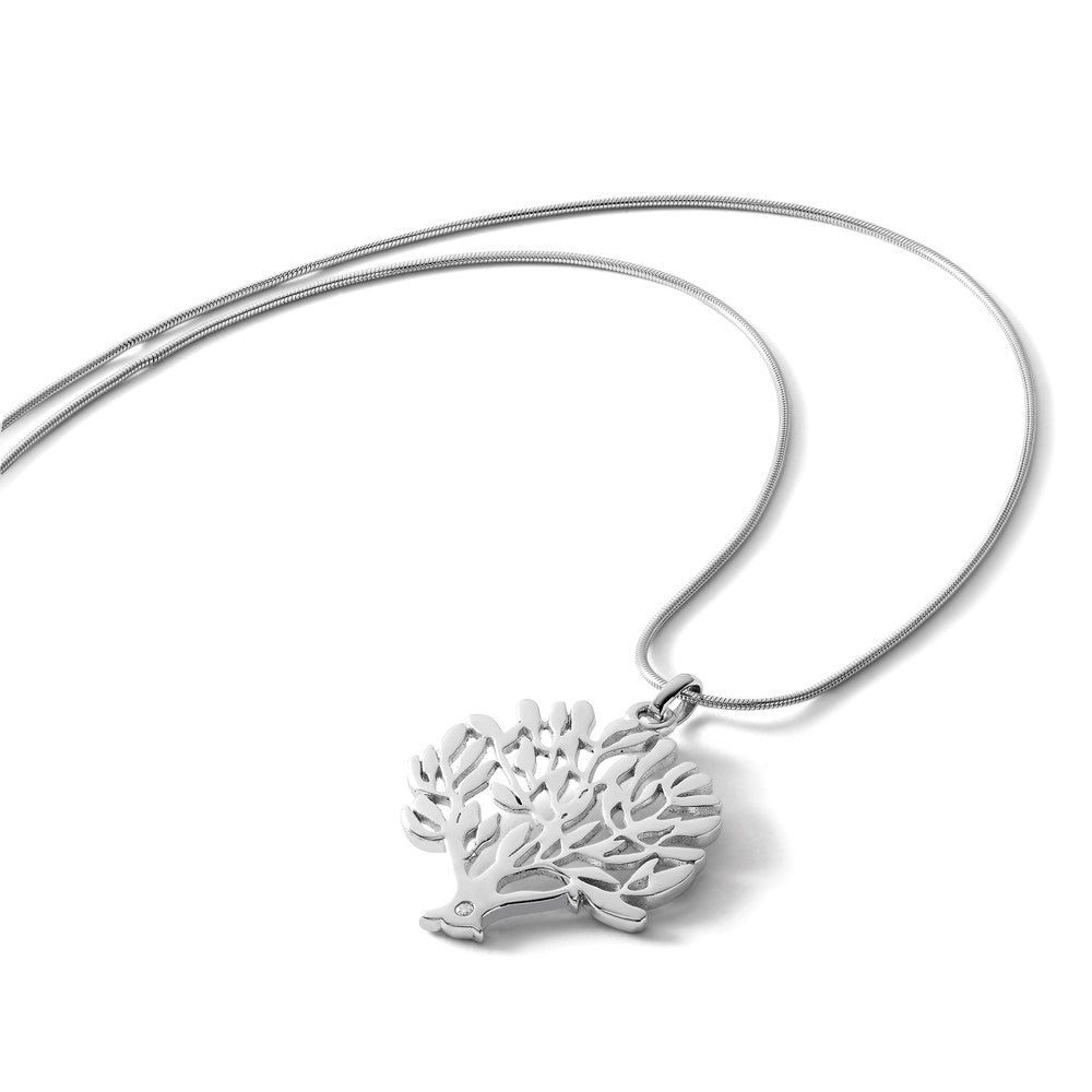 Sterling Silver White Ice Rhodium-Plated 18 Inch Diamond Tree Pendant Necklace With 2 Extender