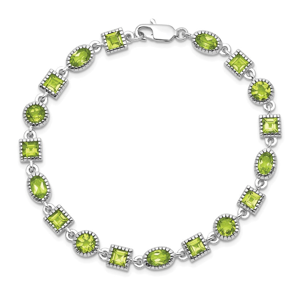 7 Inch Sterling Silver Rhodium-Plated Peridot Bracelet
