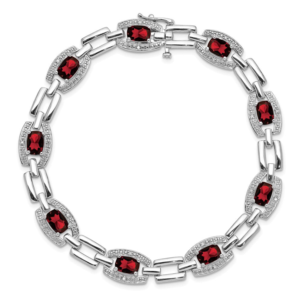 7 Inch Sterling Silver Rhodium-Plated Diamond & Garnet Bracelet